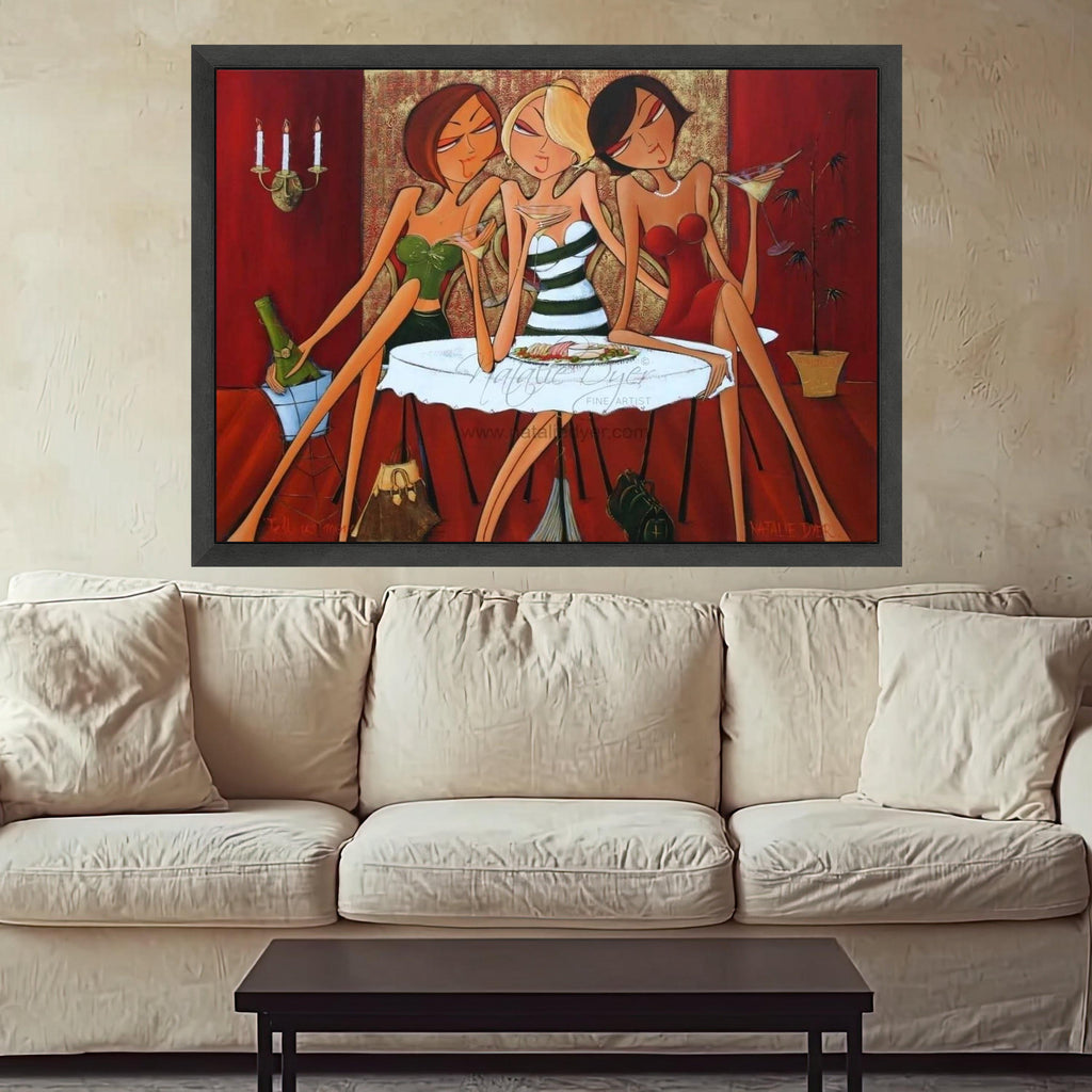 Elegant Ladies Night Out Canvas, Cocktail Party Wall Art, Modern Fashion Illustration, Contemporary Women Artwork, Chic Home Ready To Hang,