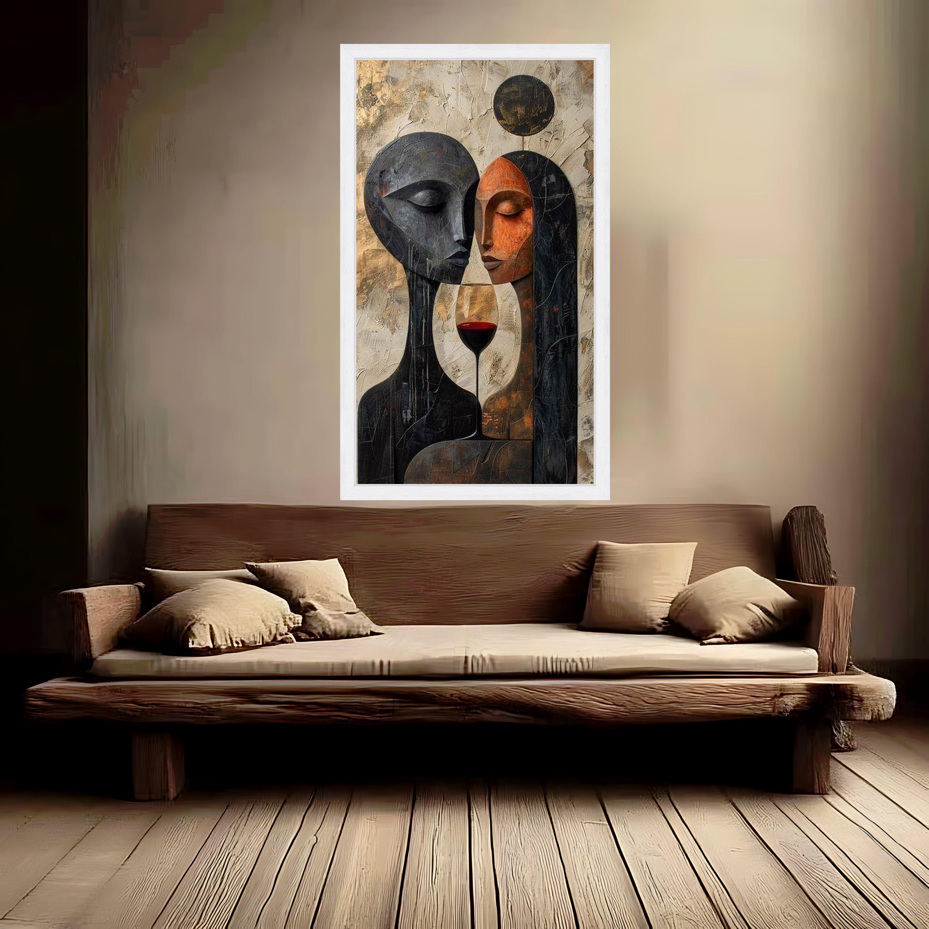 Abstract Couple with Wine Glass Canvas, Modern Romantic Wall Art, Contemporary Faces Painting, Love Decor, Ready to Hang Ready To Hang,
