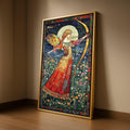 Angelic Archer in Floral Meadow Canvas, Fantasy Wall Art, Mythical Bow and Arrow Painting, Vibrant Winged Figure, Elegant Ready To Hang,