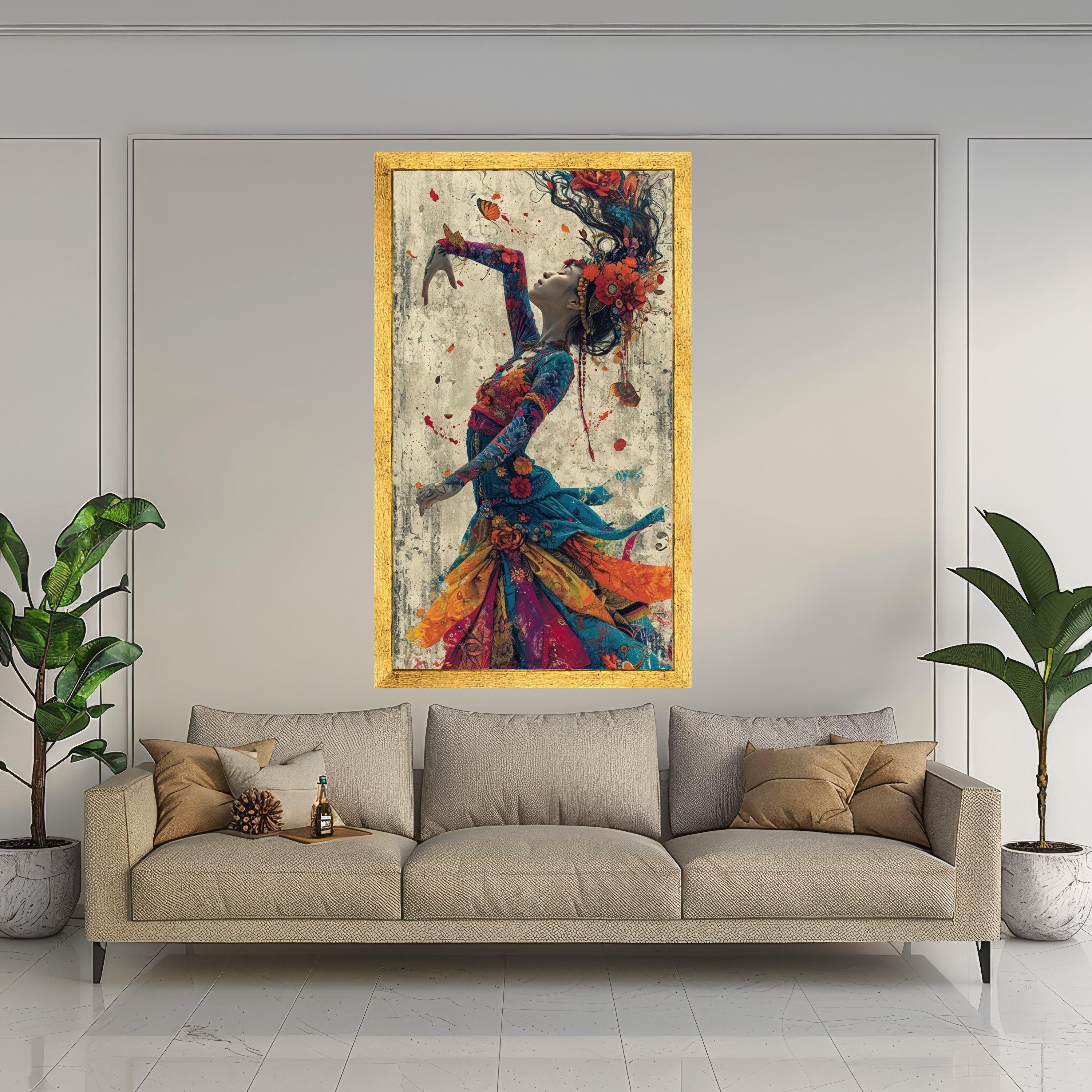 Enchanted Dance Woman, Colorful Floral Dress Canvas, Artistic Portrait Wall Art, Bohemian Style Canvas, Vibrant Home Ready To Hang,