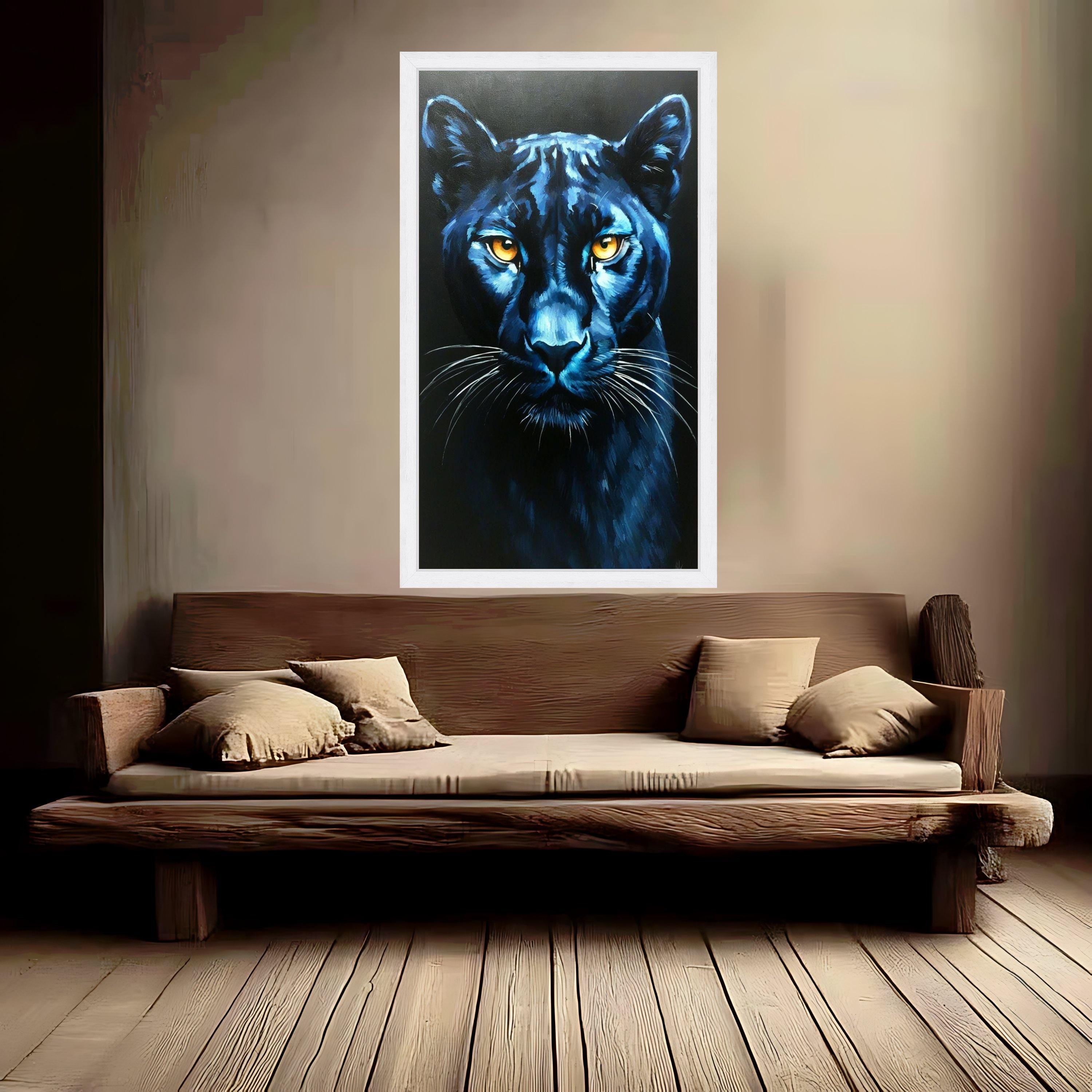 Majestic Black Panther Canvas Wall Art, Blue Toned Animal Portrait, Fierce Wildlife Home Decor, Big Cat Face Painting, Ready Ready To Hang,