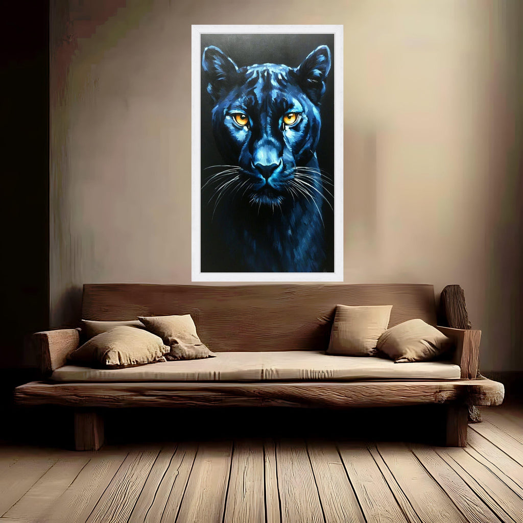 Majestic Black Panther Canvas Wall Art, Blue Toned Animal Portrait, Fierce Wildlife Home Decor, Big Cat Face Painting, Ready Ready To Hang,