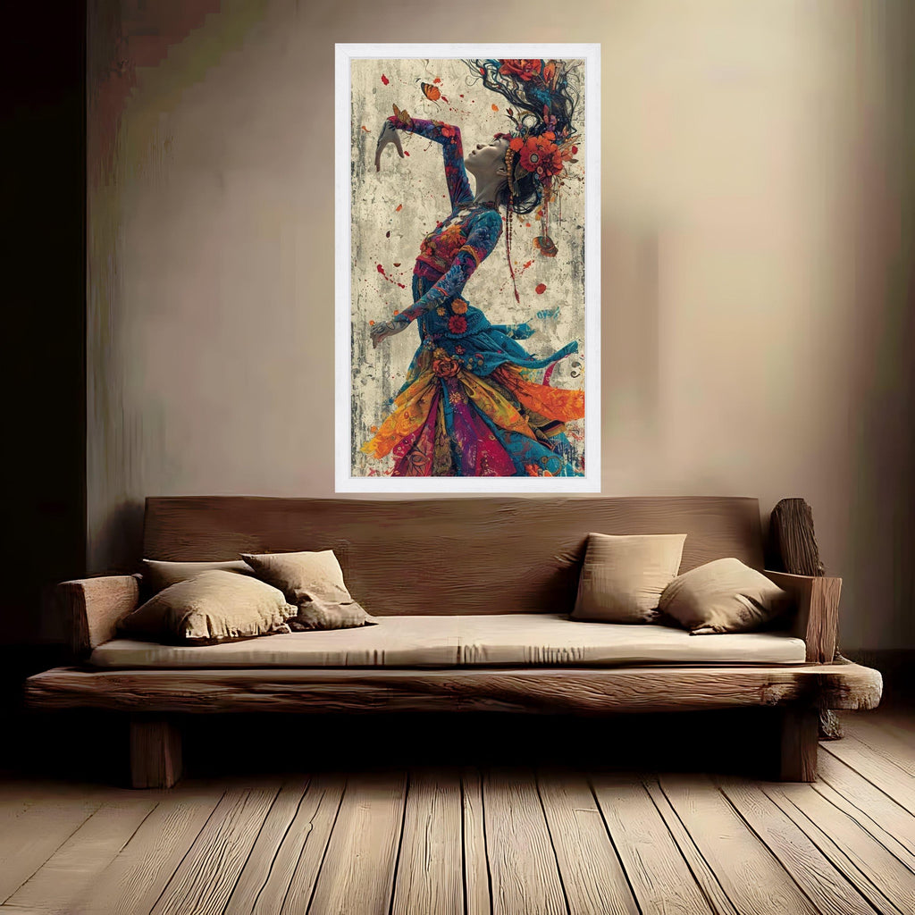 Enchanted Dance Woman, Colorful Floral Dress Canvas, Artistic Portrait Wall Art, Bohemian Style Canvas, Vibrant Home Ready To Hang,