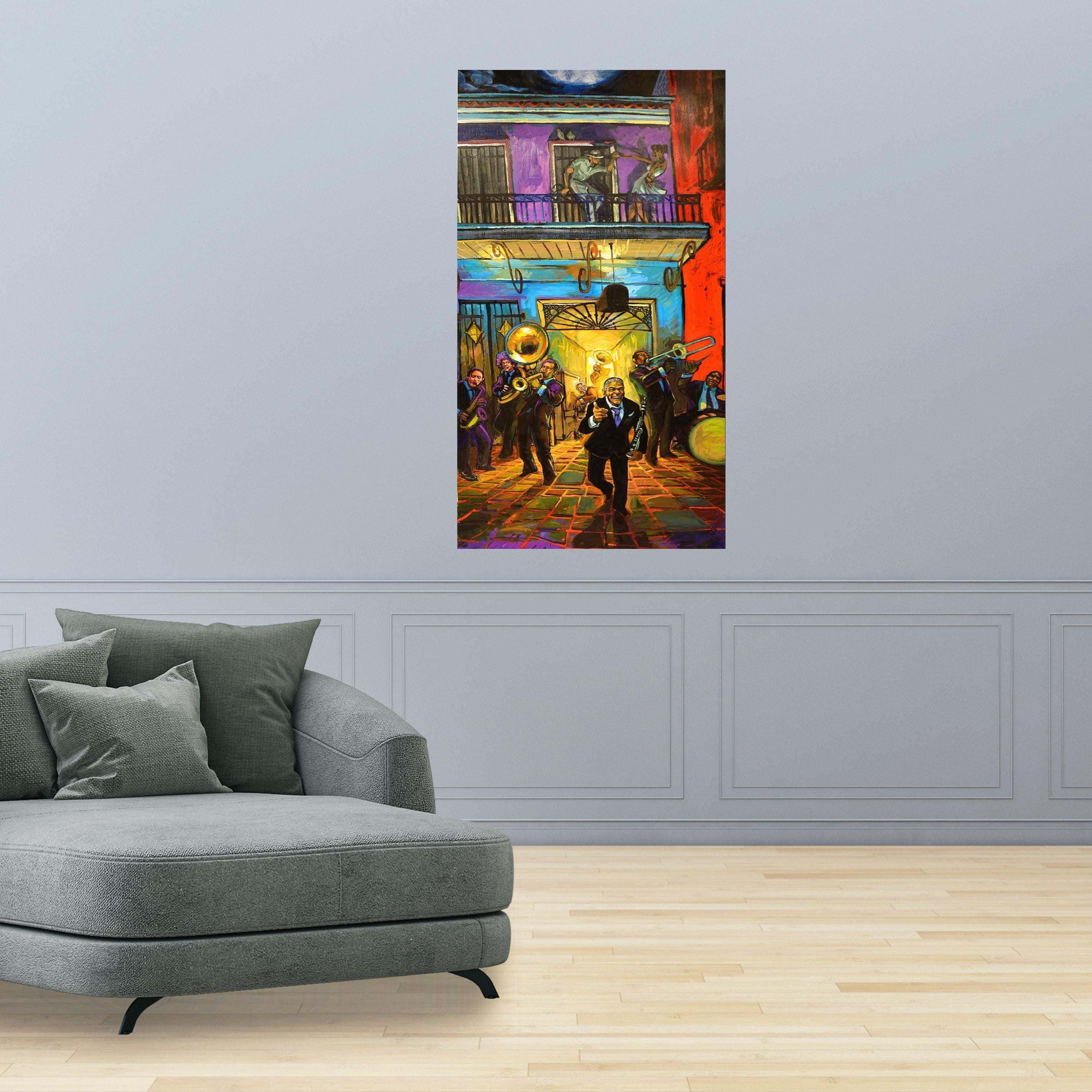 Vibrant Jazz Band Performance Canvas, Colorful New Orleans Street Scene, Live Music Wall Art, Urban Celebration Canvas, Ready To Hang,