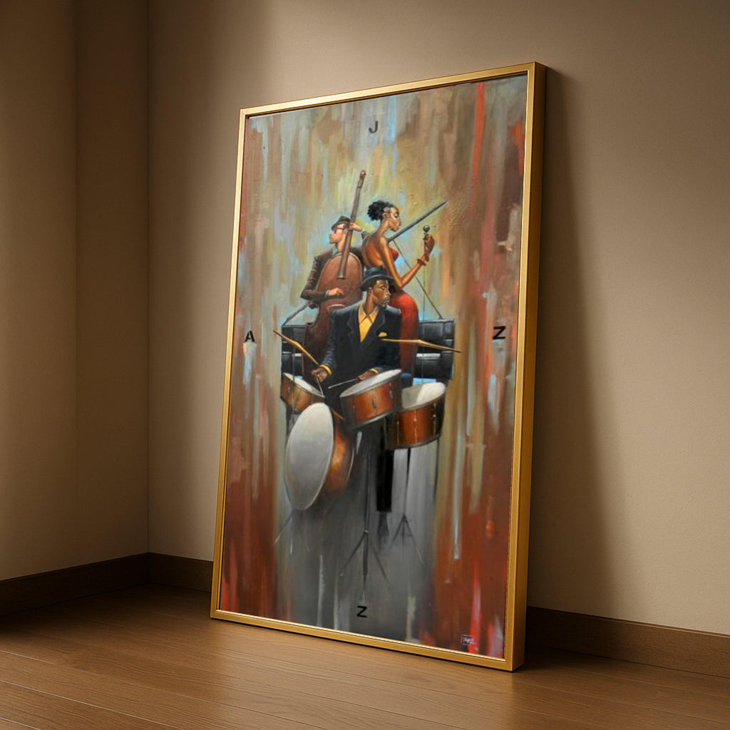 Jazz Trio Canvas Wall Art, Musical Instruments Painting, Modern Music Decor, Abstract Jazz Band Canvas, Home Wall Art for Ready To Hang,