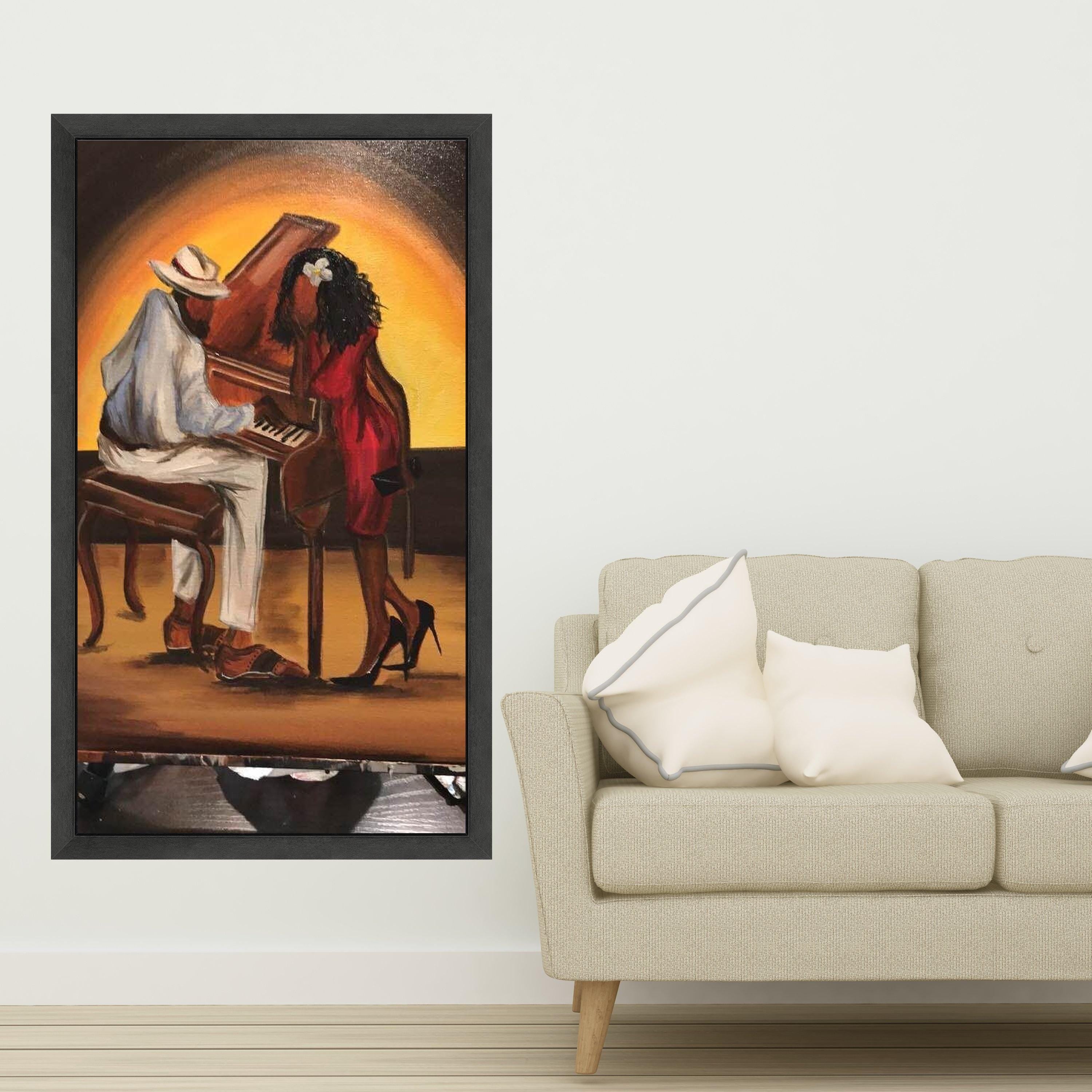 Romantic Jazz Evening Canvas, Piano Music Lovers Wall Art, Couple Playing Piano Artwork, Warm Glow Home Decor, Elegant Music Ready To Hang,