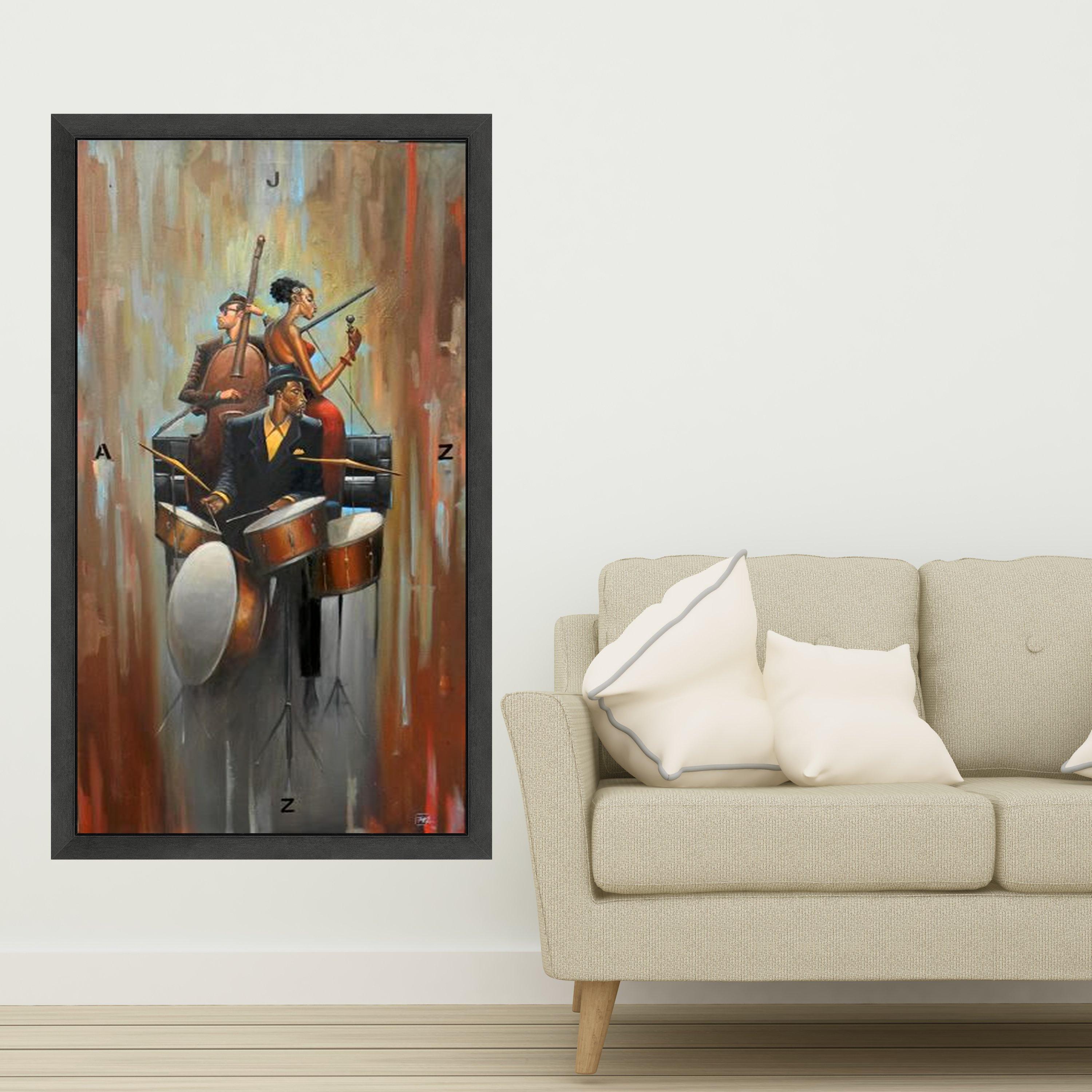 Jazz Trio Canvas Wall Art, Musical Instruments Painting, Modern Music Decor, Abstract Jazz Band Canvas, Home Wall Art for Ready To Hang,