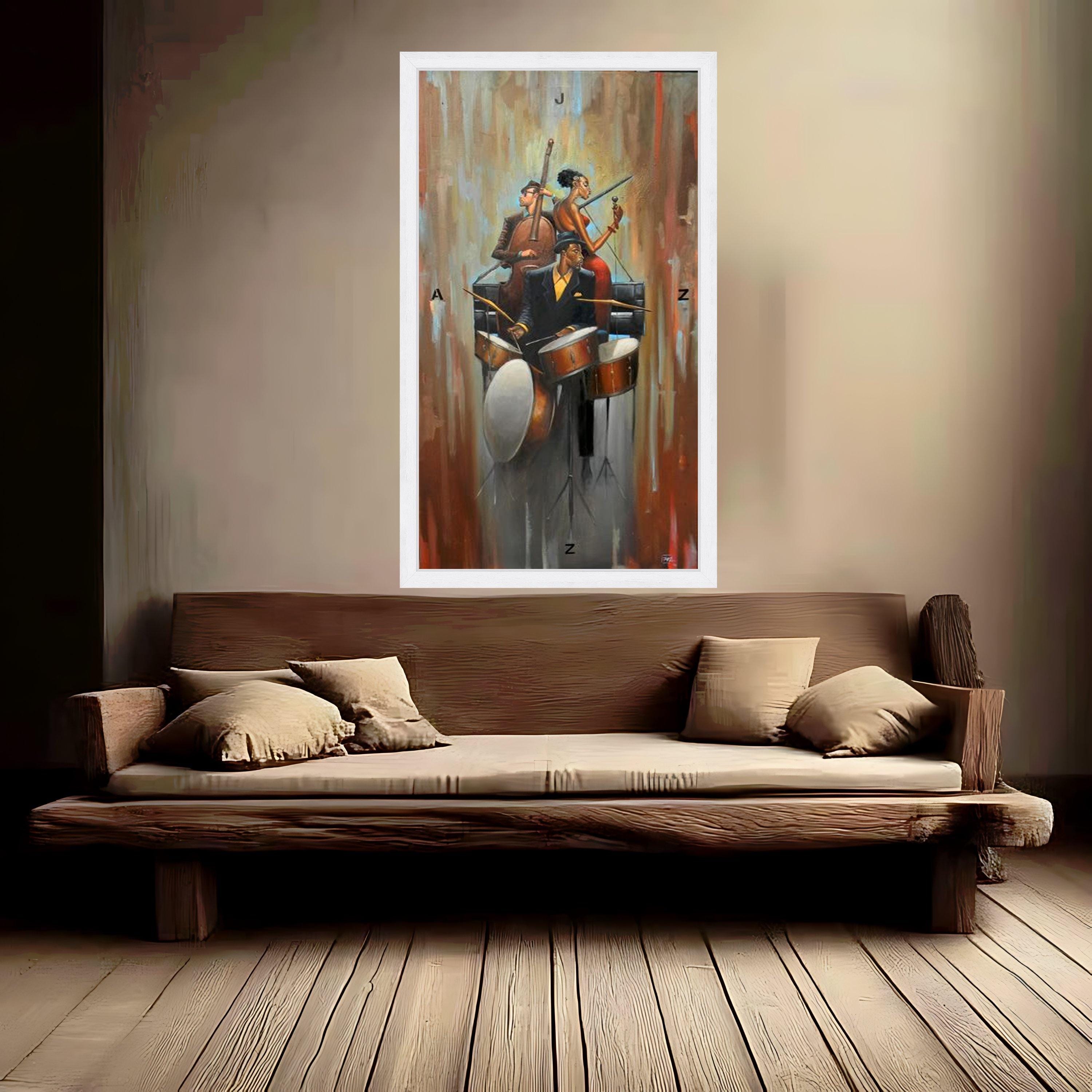 Jazz Trio Canvas Wall Art, Musical Instruments Painting, Modern Music Decor, Abstract Jazz Band Canvas, Home Wall Art for Ready To Hang,