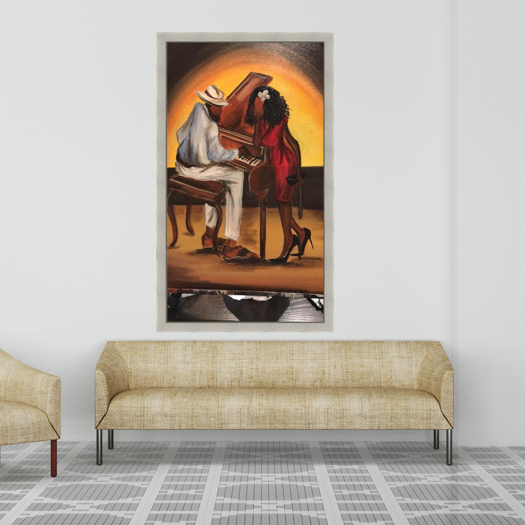 Romantic Jazz Evening Canvas, Piano Music Lovers Wall Art, Couple Playing Piano Artwork, Warm Glow Home Decor, Elegant Music Ready To Hang,