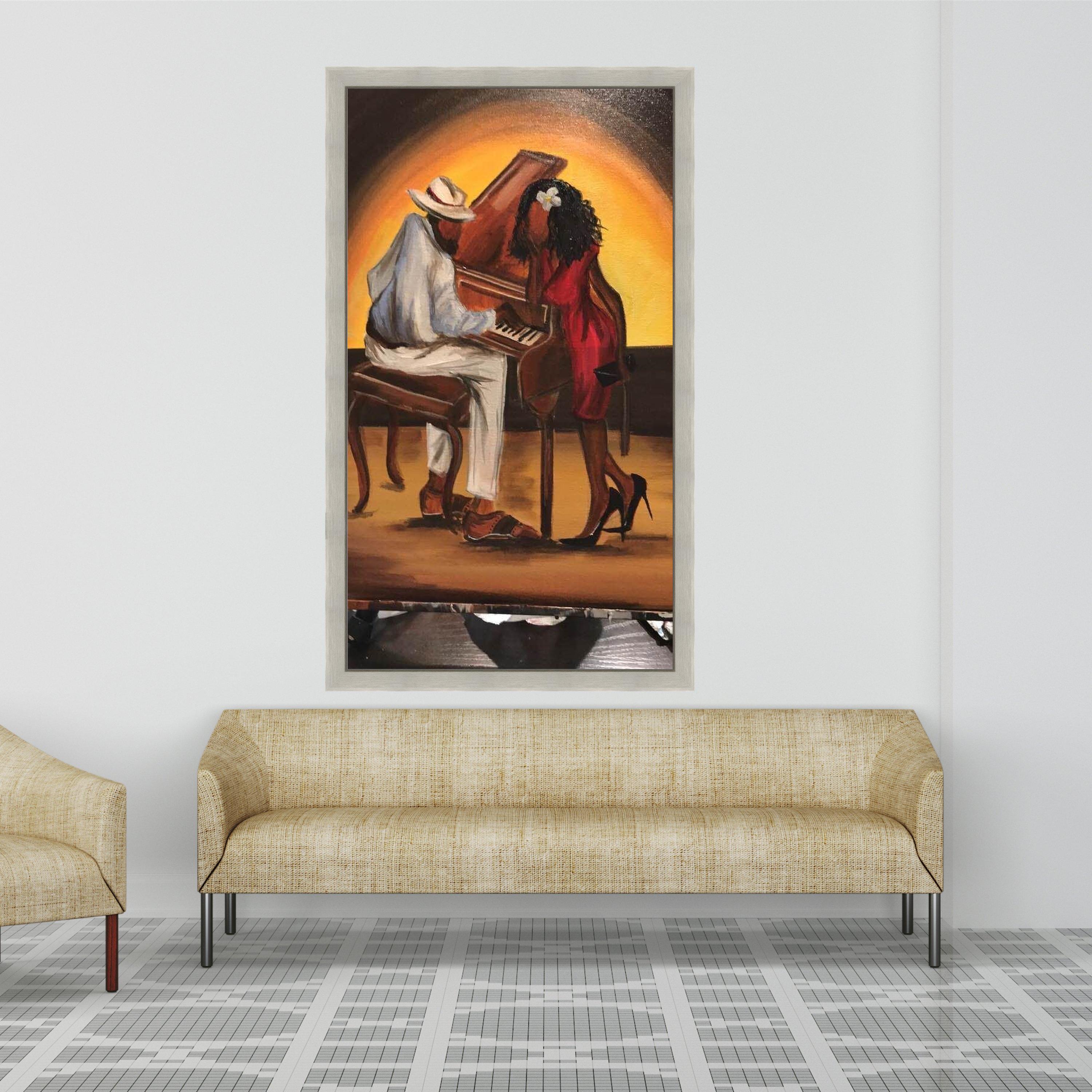 Romantic Jazz Evening Canvas, Piano Music Lovers Wall Art, Couple Playing Piano Artwork, Warm Glow Home Decor, Elegant Music Ready To Hang,