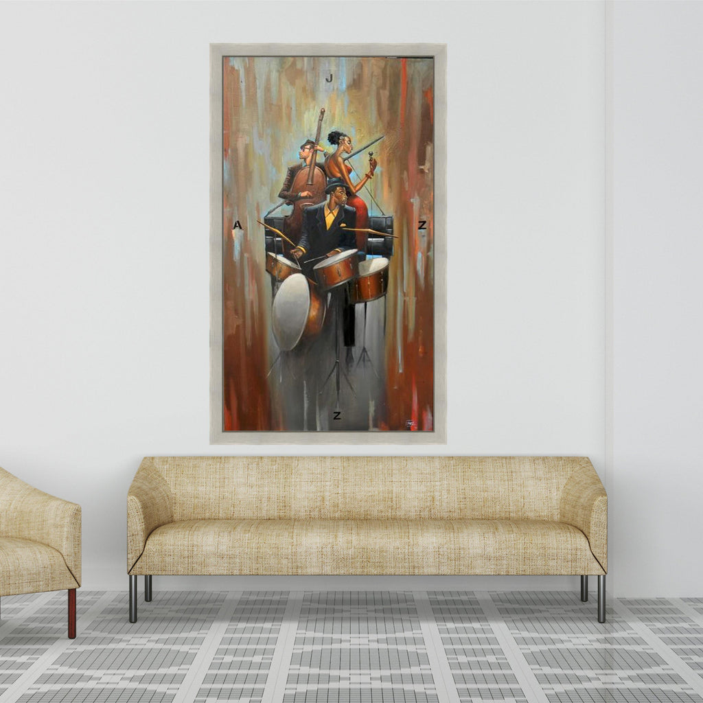 Jazz Trio Canvas Wall Art, Musical Instruments Painting, Modern Music Decor, Abstract Jazz Band Canvas, Home Wall Art for Ready To Hang,
