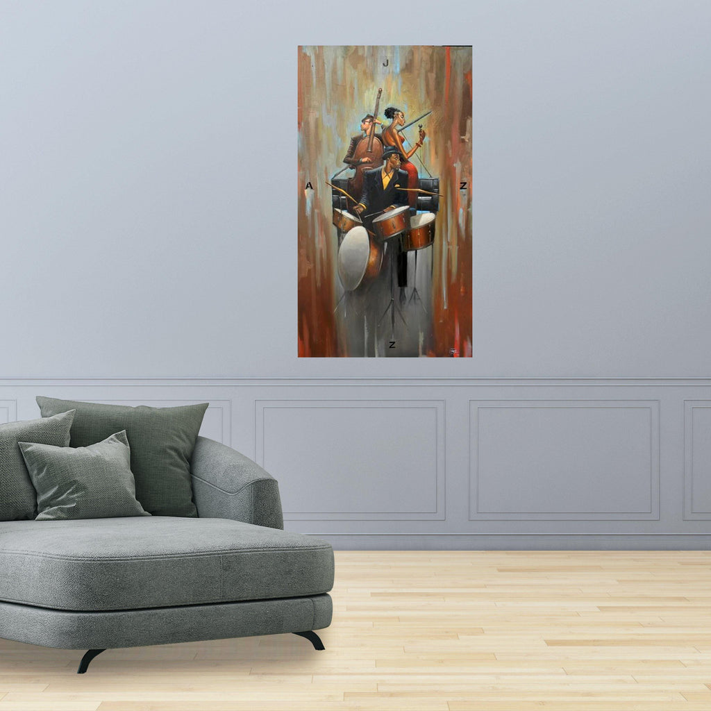 Jazz Trio Canvas Wall Art, Musical Instruments Painting, Modern Music Decor, Abstract Jazz Band Canvas, Home Wall Art for Ready To Hang,