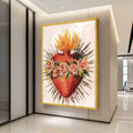 Sacred Heart Canvas Wall Art, Flaming Heart with Roses, Religious Spiritual Canvas, Catholic Wall Decor, Vibrant Home Ready To Hang,