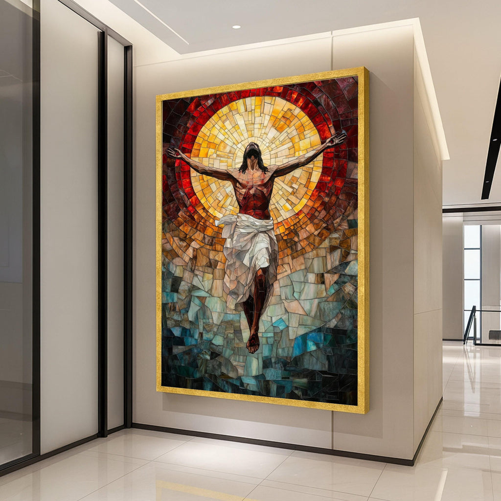 Resurrected Jesus Canvas Print – Mosaic Christian Wall Art, Religious Wall Decor, Ready to Hang Faith-Based Artwork