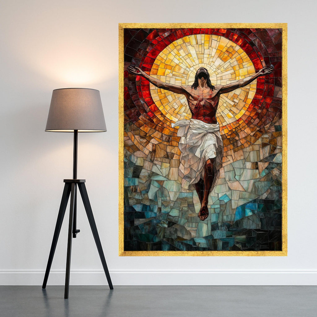 Resurrected Jesus Canvas Print – Mosaic Christian Wall Art, Religious Wall Decor, Ready to Hang Faith-Based Artwork