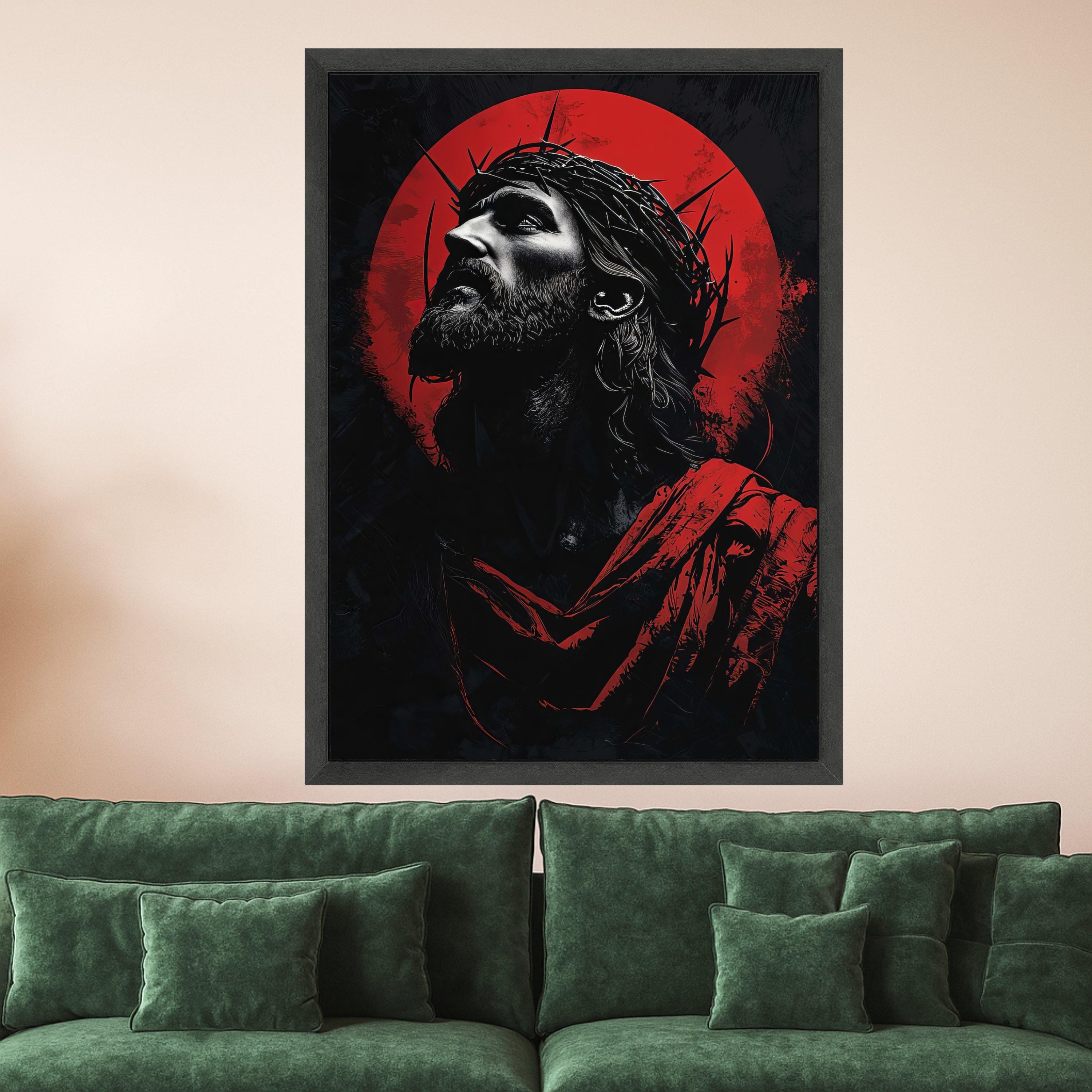 Dramatic Jesus Portrait Canvas Wall Art, Crown of Thorns Illustration, Religious Christian Canvas, Spiritual Home Decor, Ready To Hang,