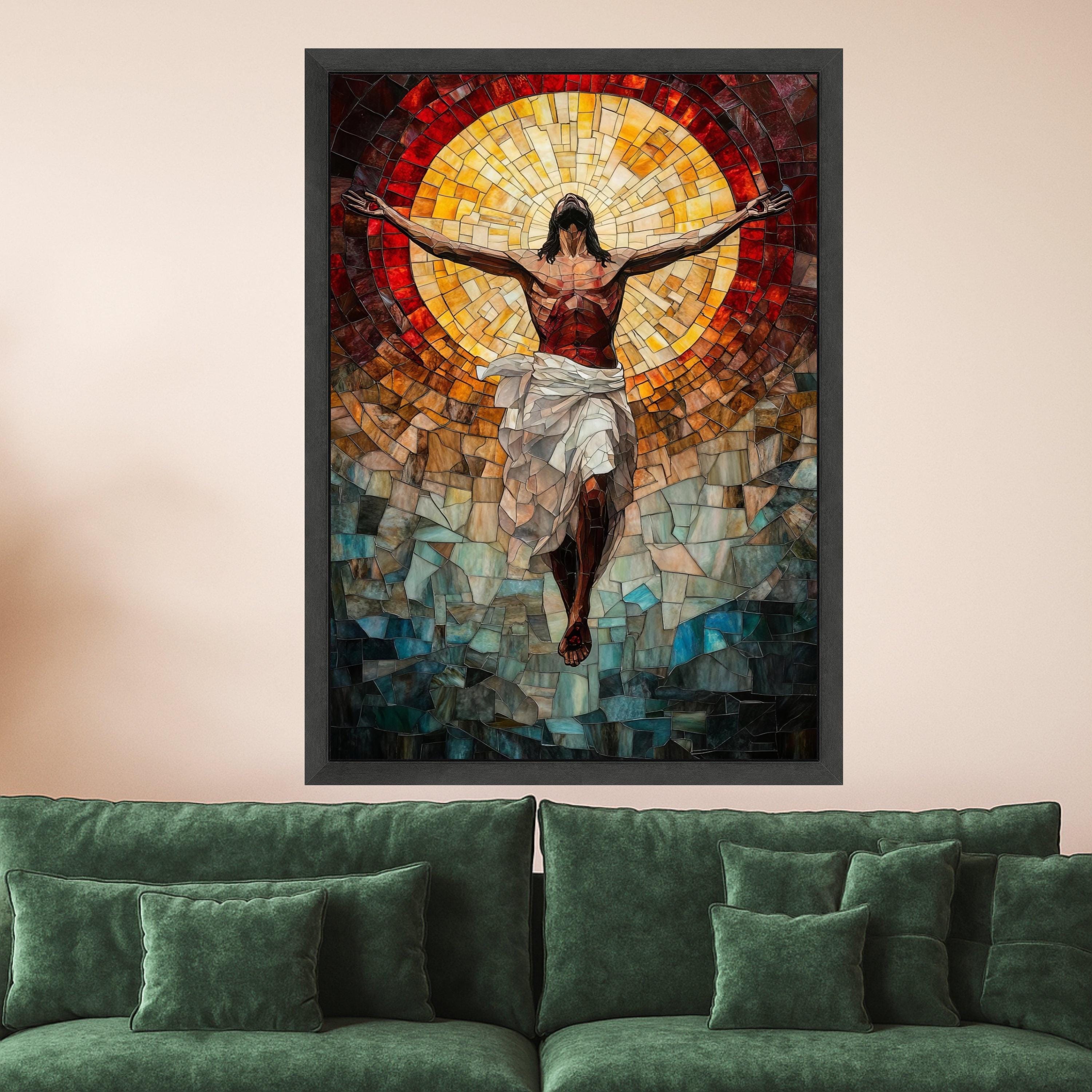 Resurrected Jesus Canvas Print – Mosaic Christian Wall Art, Religious Wall Decor, Ready to Hang Faith-Based Artwork