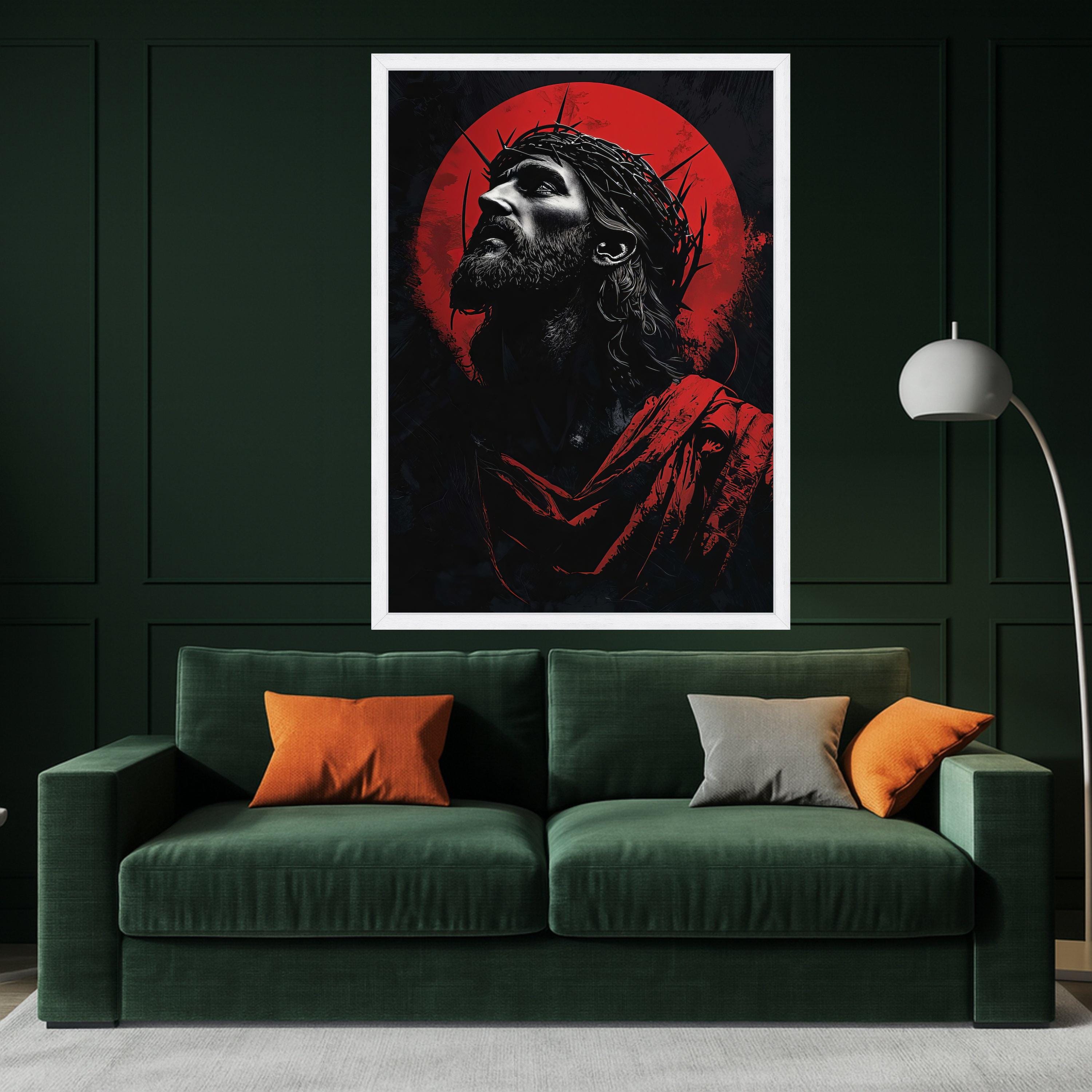 Dramatic Jesus Portrait Canvas Wall Art, Crown of Thorns Illustration, Religious Christian Canvas, Spiritual Home Decor, Ready To Hang,