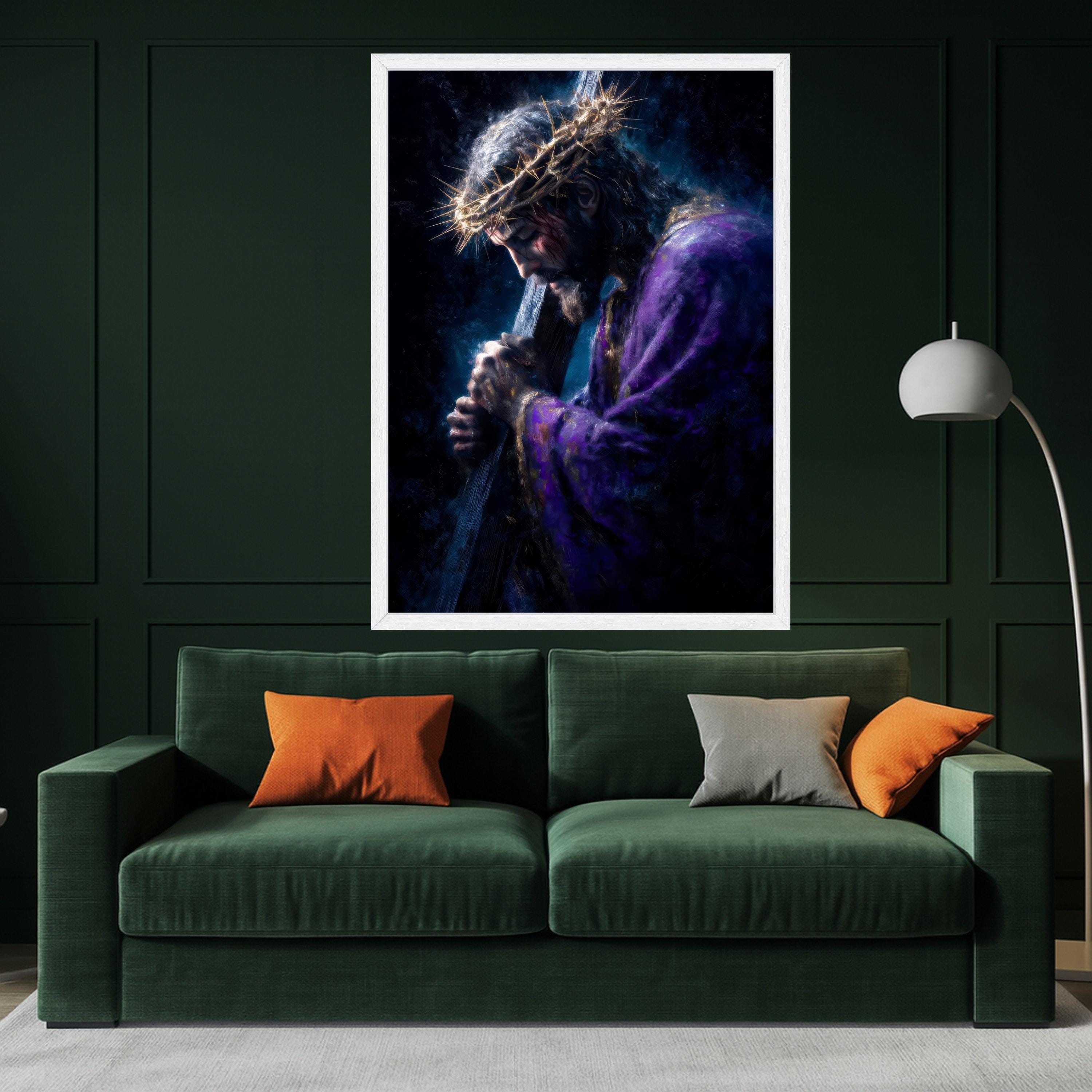 Jesus Carrying Cross Canvas, Crown of Thorns Wall Art, Religious Christian Canvas, Spiritual Home Decoration, Faith-Inspired Ready To Hang,