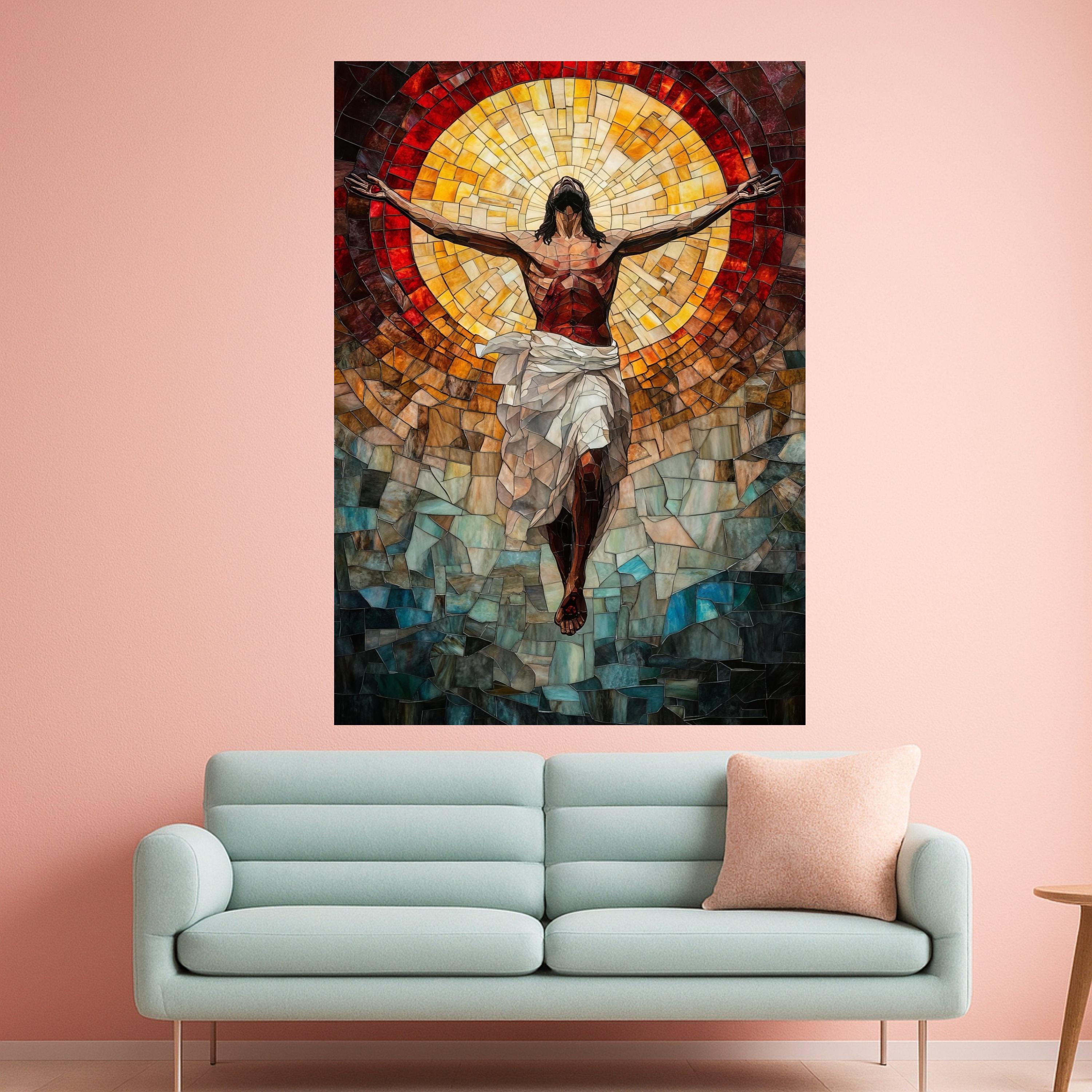 Resurrected Jesus Canvas Print – Mosaic Christian Wall Art, Religious Wall Decor, Ready to Hang Faith-Based Artwork