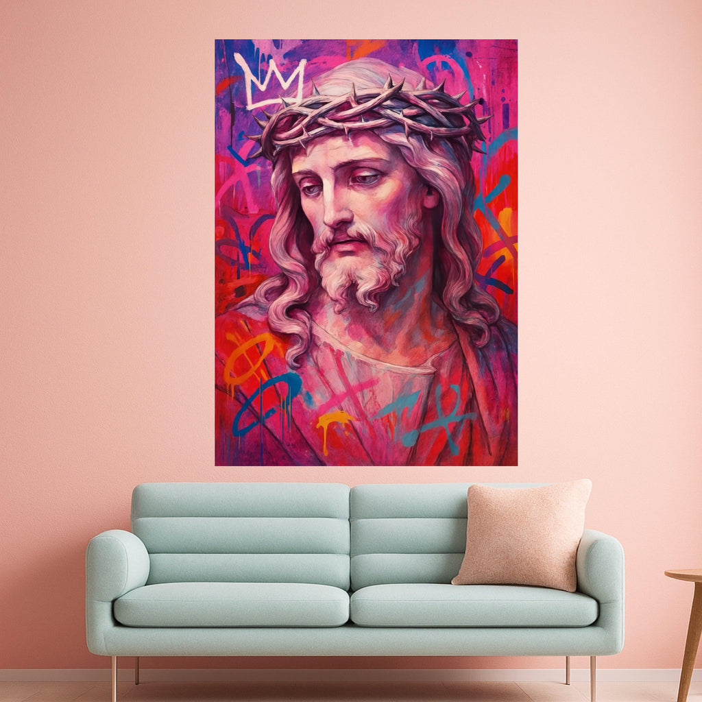 Jesus Canvas Print – Modern Religious Wall Art, Graffiti Style Wall Decor, Christian Wall Decoration, Ready to Hang Canvas