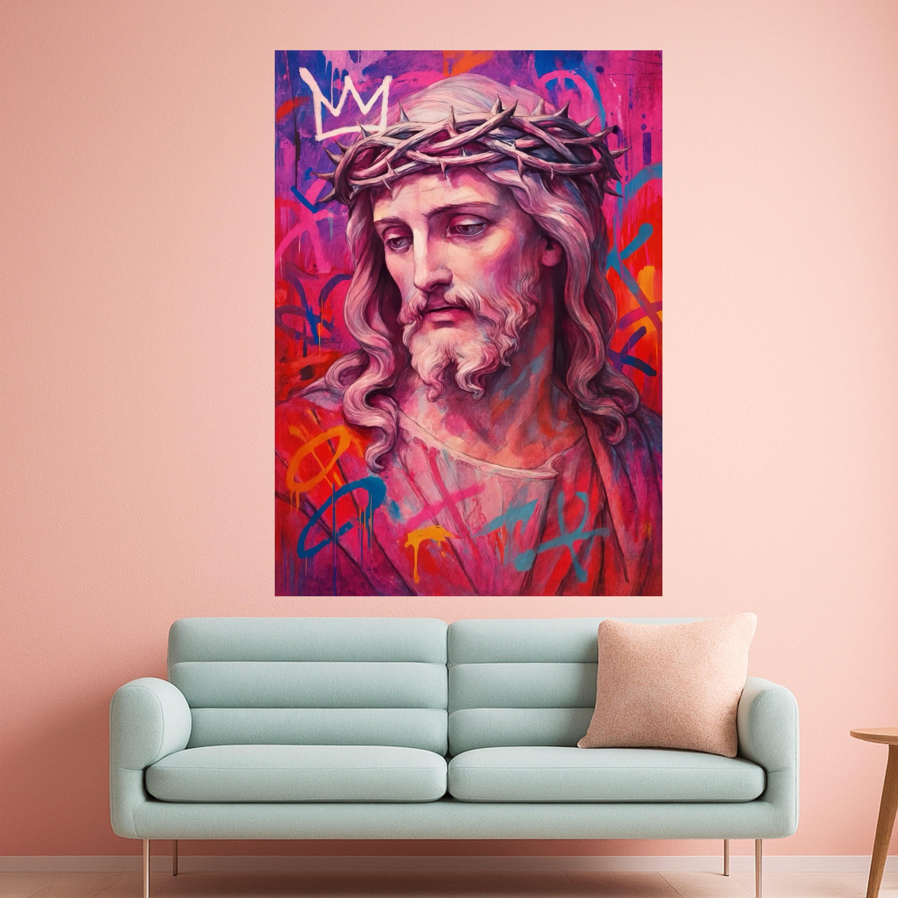 Jesus Canvas Print – Modern Religious Wall Art, Graffiti Style Wall Decor, Christian Wall Decoration, Ready to Hang Canvas