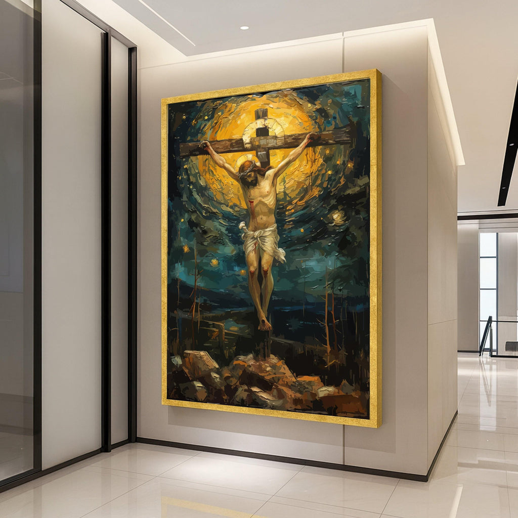 Crucifixion of Jesus Canvas Wall Art, Religious Christian Painting, Spiritual Home Decor, Biblical Scene Canvas, Ready To Hang,