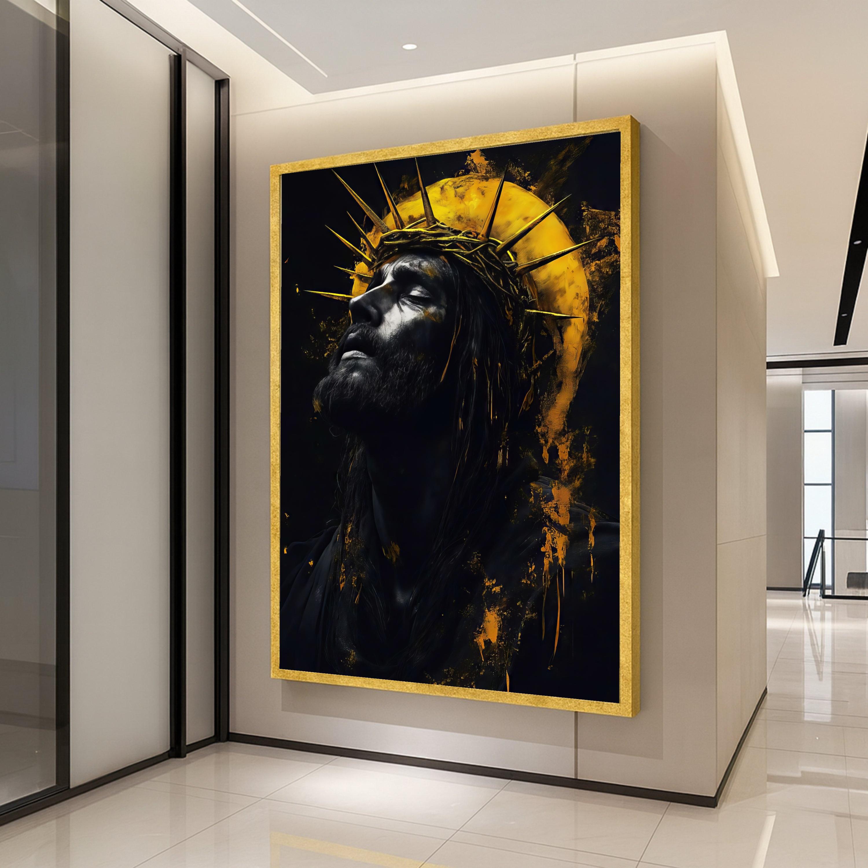 Dramatic Portrait of Jesus Christ Canvas Wall Art, Crown of Thorns, Spiritual Religious Canvas, Modern Faith Decor, Ready To Hang,