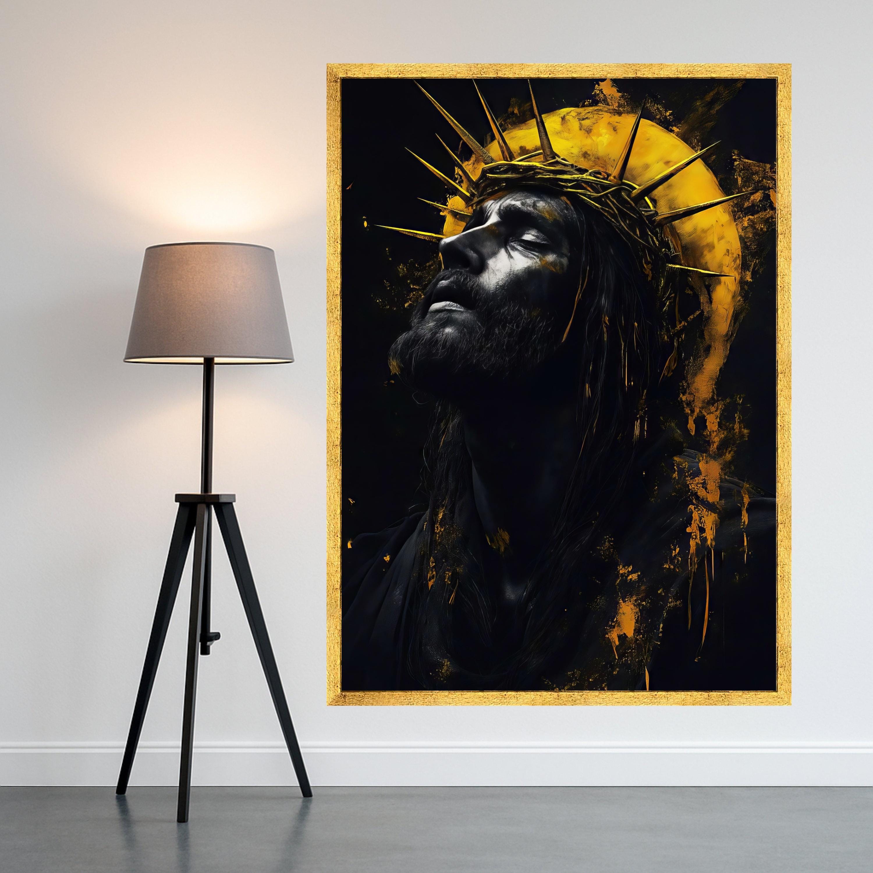 Dramatic Portrait of Jesus Christ Canvas Wall Art, Crown of Thorns, Spiritual Religious Canvas, Modern Faith Decor, Ready To Hang,