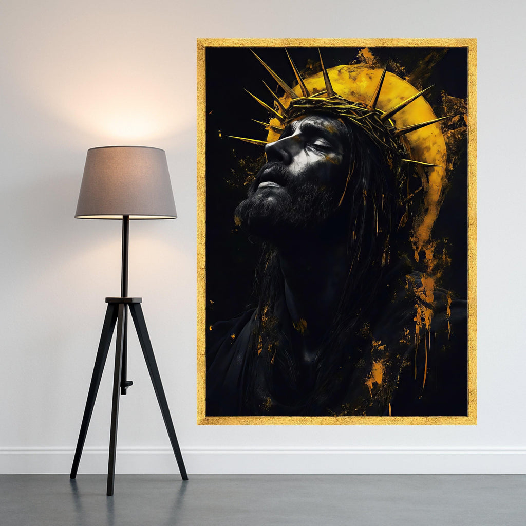 Dramatic Portrait of Jesus Christ Canvas Wall Art, Crown of Thorns, Spiritual Religious Canvas, Modern Faith Decor, Ready To Hang,
