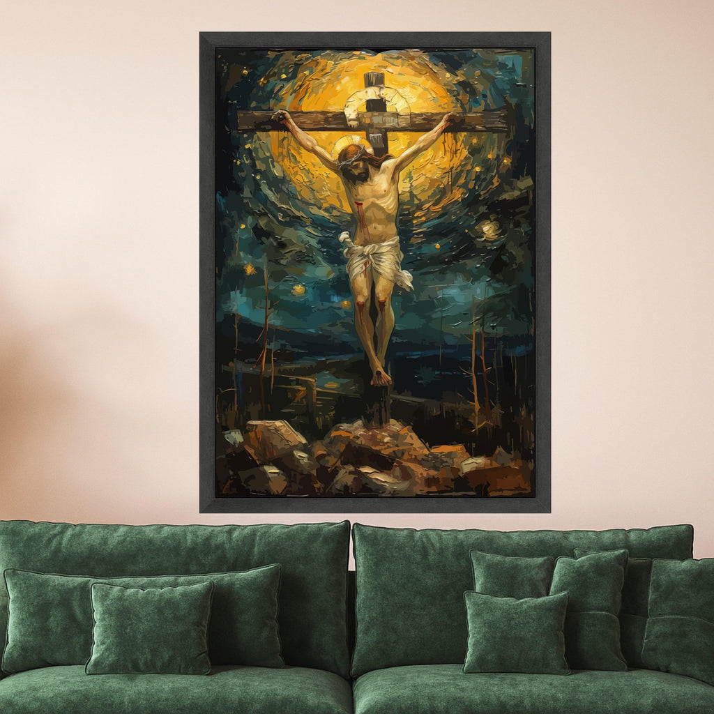 Crucifixion of Jesus Canvas Wall Art, Religious Christian Painting, Spiritual Home Decor, Biblical Scene Canvas, Ready To Hang,