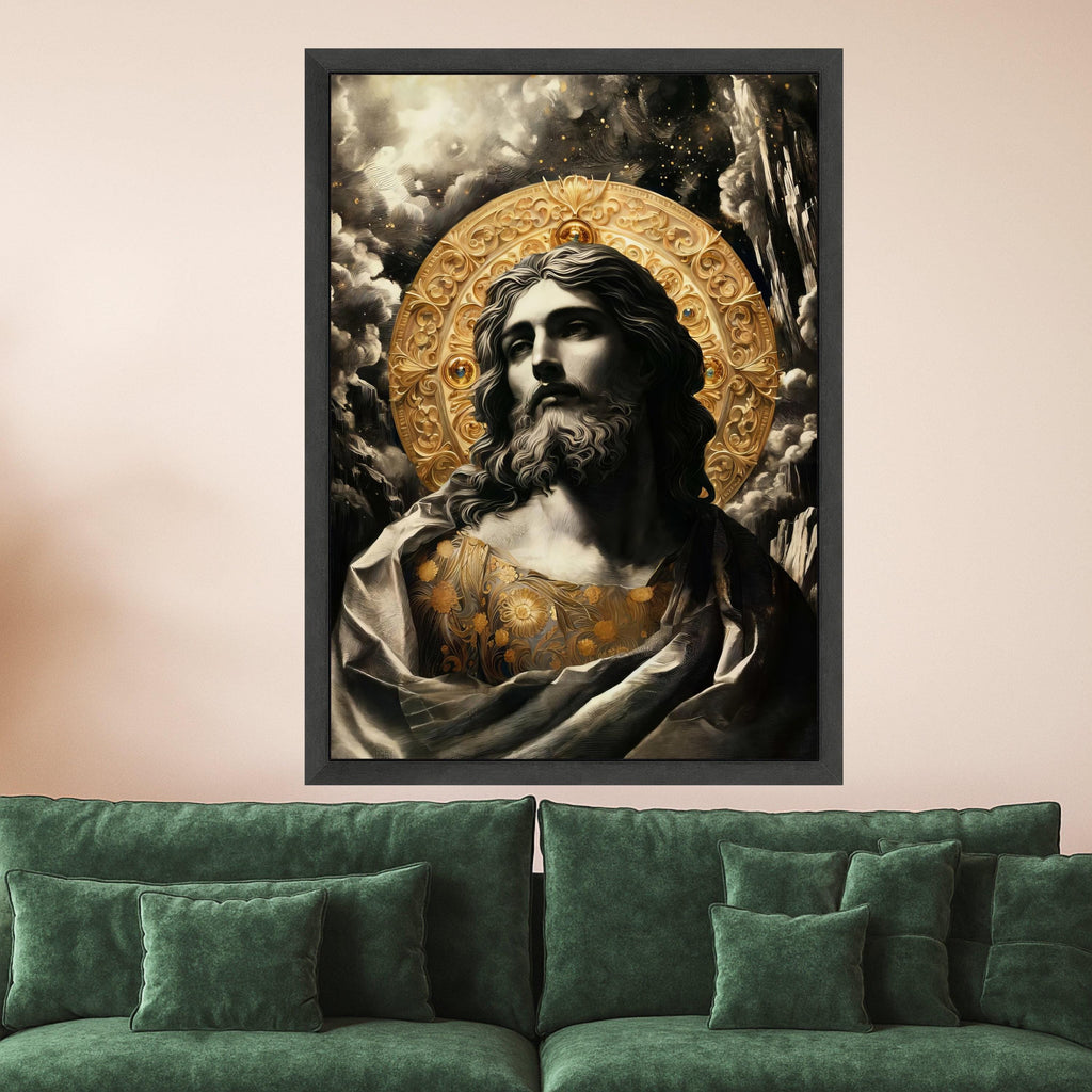 Classic Jesus Portrait Canvas Wall Art, Religious Icon with Golden Halo, Spiritual Christian Decor, Faith-Inspired Canvas Ready To Hang,