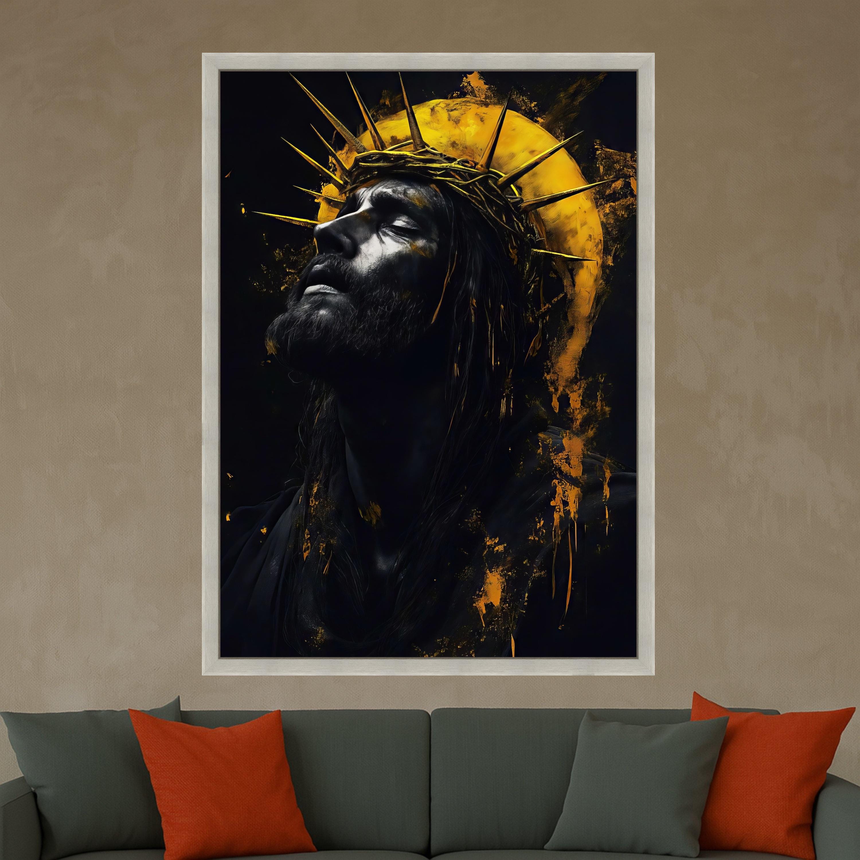 Dramatic Portrait of Jesus Christ Canvas Wall Art, Crown of Thorns, Spiritual Religious Canvas, Modern Faith Decor, Ready To Hang,