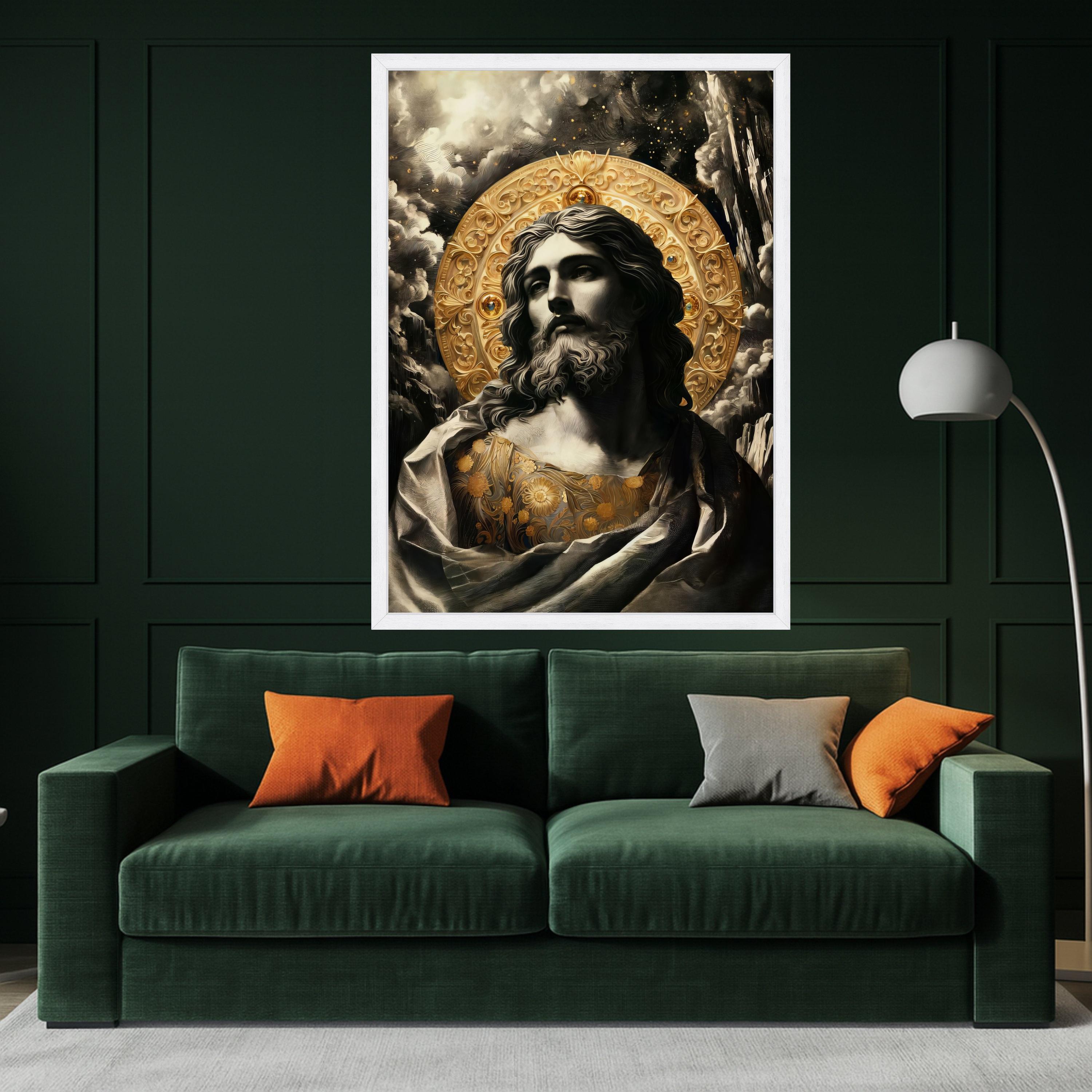 Classic Jesus Portrait Canvas Wall Art, Religious Icon with Golden Halo, Spiritual Christian Decor, Faith-Inspired Canvas Ready To Hang,