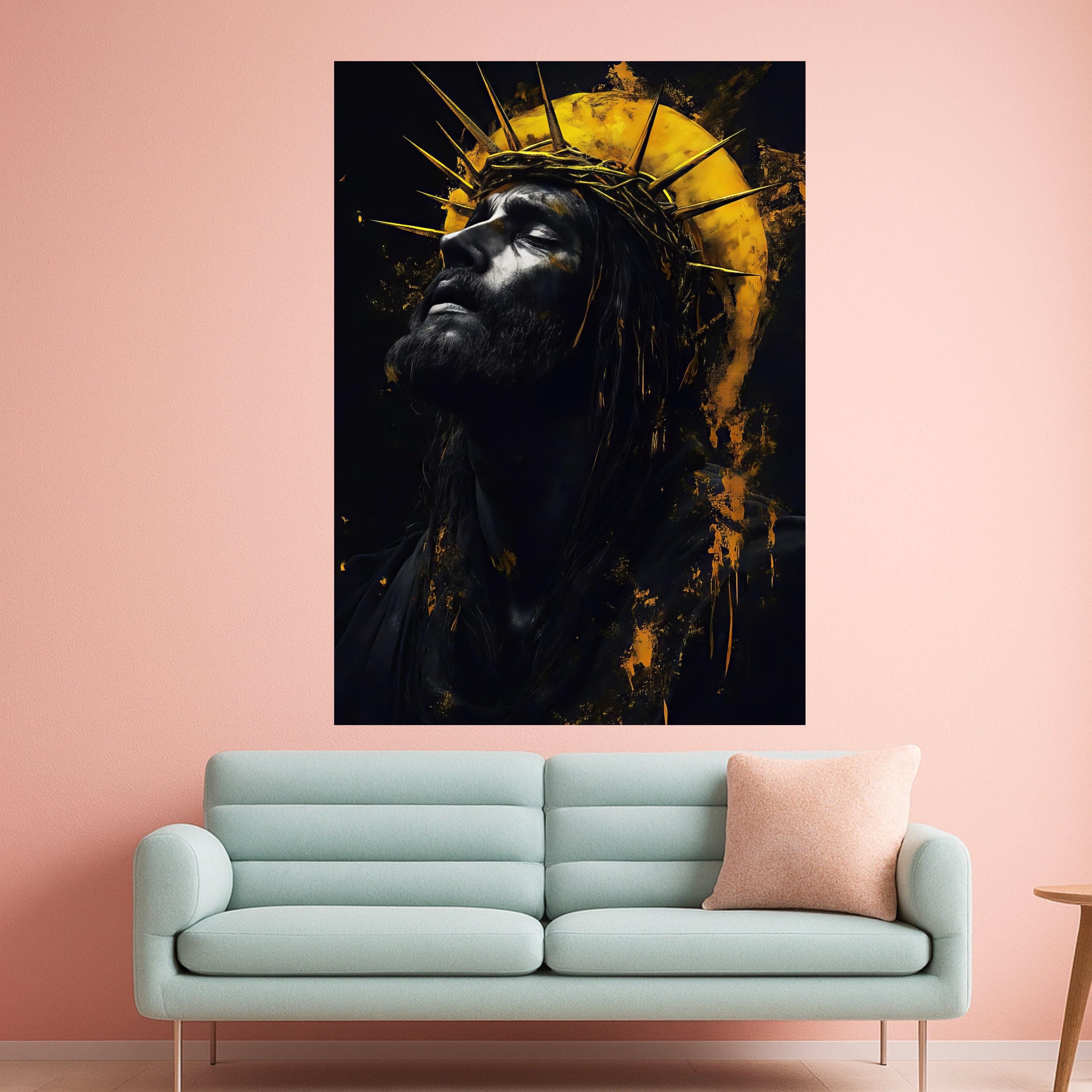 Dramatic Portrait of Jesus Christ Canvas Wall Art, Crown of Thorns, Spiritual Religious Canvas, Modern Faith Decor, Ready To Hang,