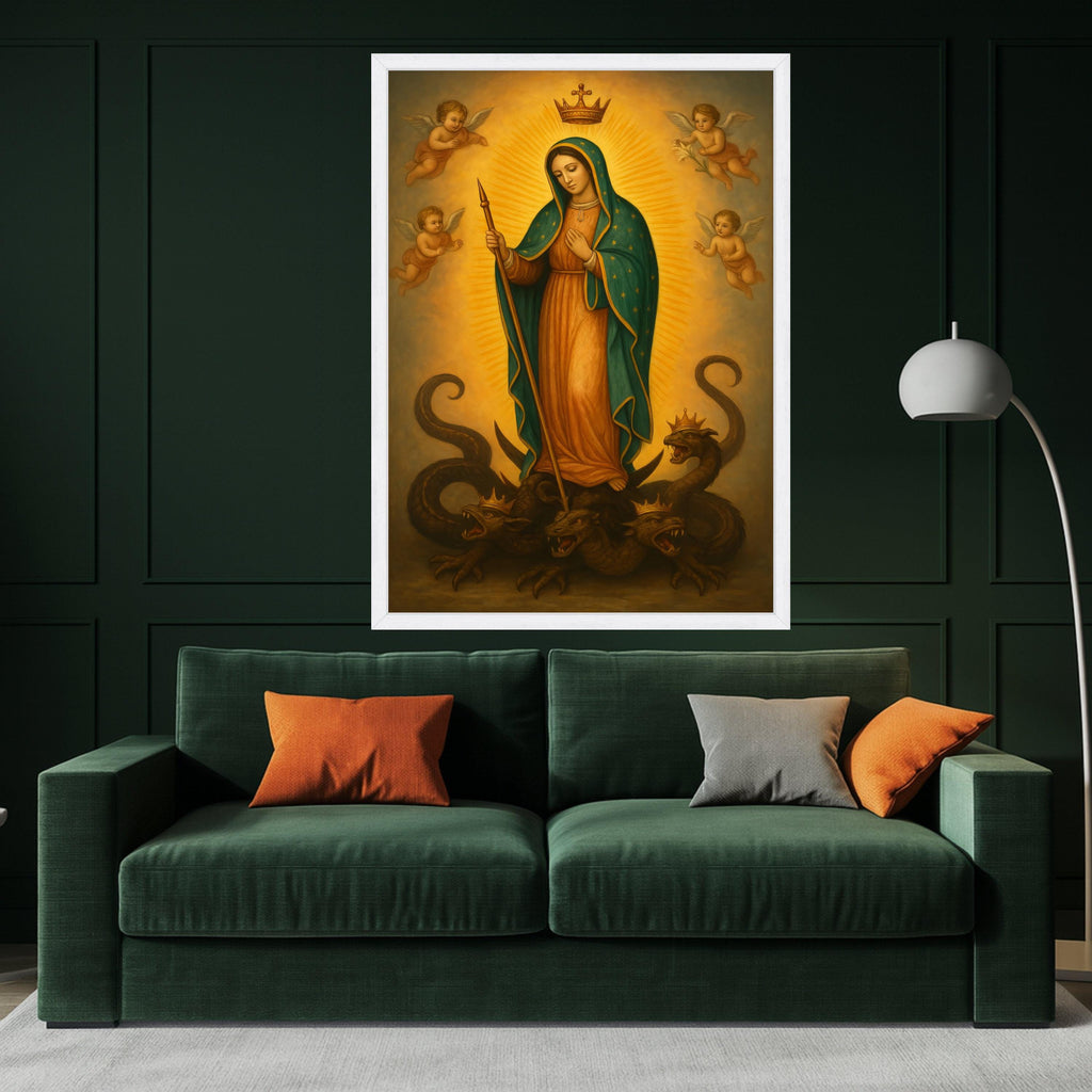 Mary Queen of Heaven Canvas, Virgin Mary Religious Wall Art, Angelic Spiritual Canvas, Catholic Iconography Decoration, Ready To Hang,