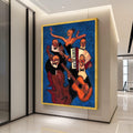 Jazz Band Performance Canvas Wall Art, Abstract Musician Painting, Vibrant Blue Background, Musical Instrument Artwork, Home Ready To Hang,