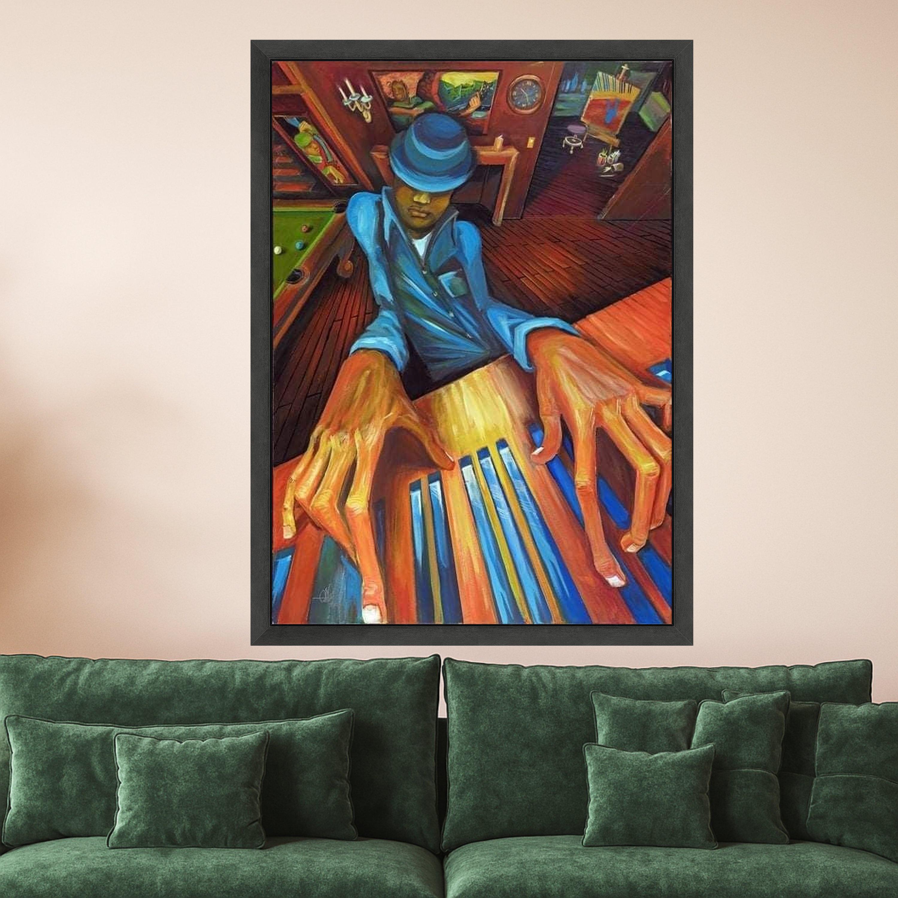 Jazz Musician Playing Piano Canvas Wall Art, Blue Suit Art, Abstract Musician Painting, Modern Home Decor, Vibrant Colorful Ready To Hang,