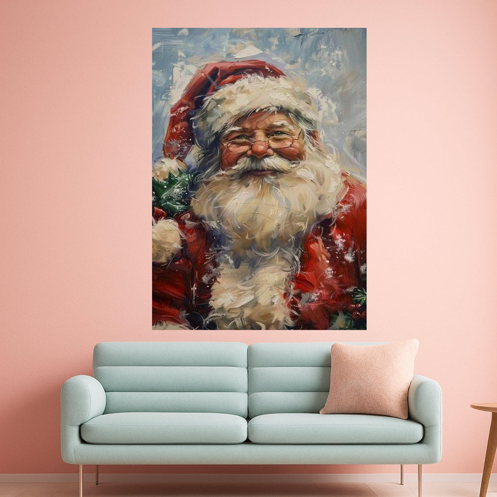 Jolly Santa Claus Canvas, Christmas Holiday Wall Art, Festive Holiday Decoration, Santa Portrait Canvas, Winter Season Wall Ready To Hang,