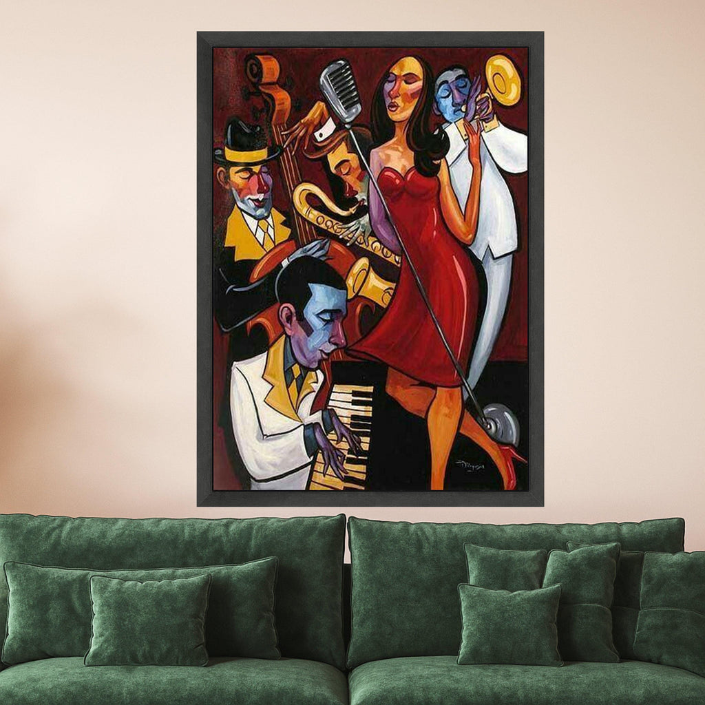 Jazz Band Performance Canvas, Live Music Wall Art, Abstract Musician Painting, Vibrant Home Decor, Saxophone Trumpet Canvas Ready To Hang,