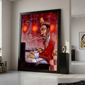 Jazz Musician Playing Piano Canvas, Smoking Man Wall Art, Retro Red Style, Urban Art Decor, Expressive Portrait Canvas, Home Ready To Hang,