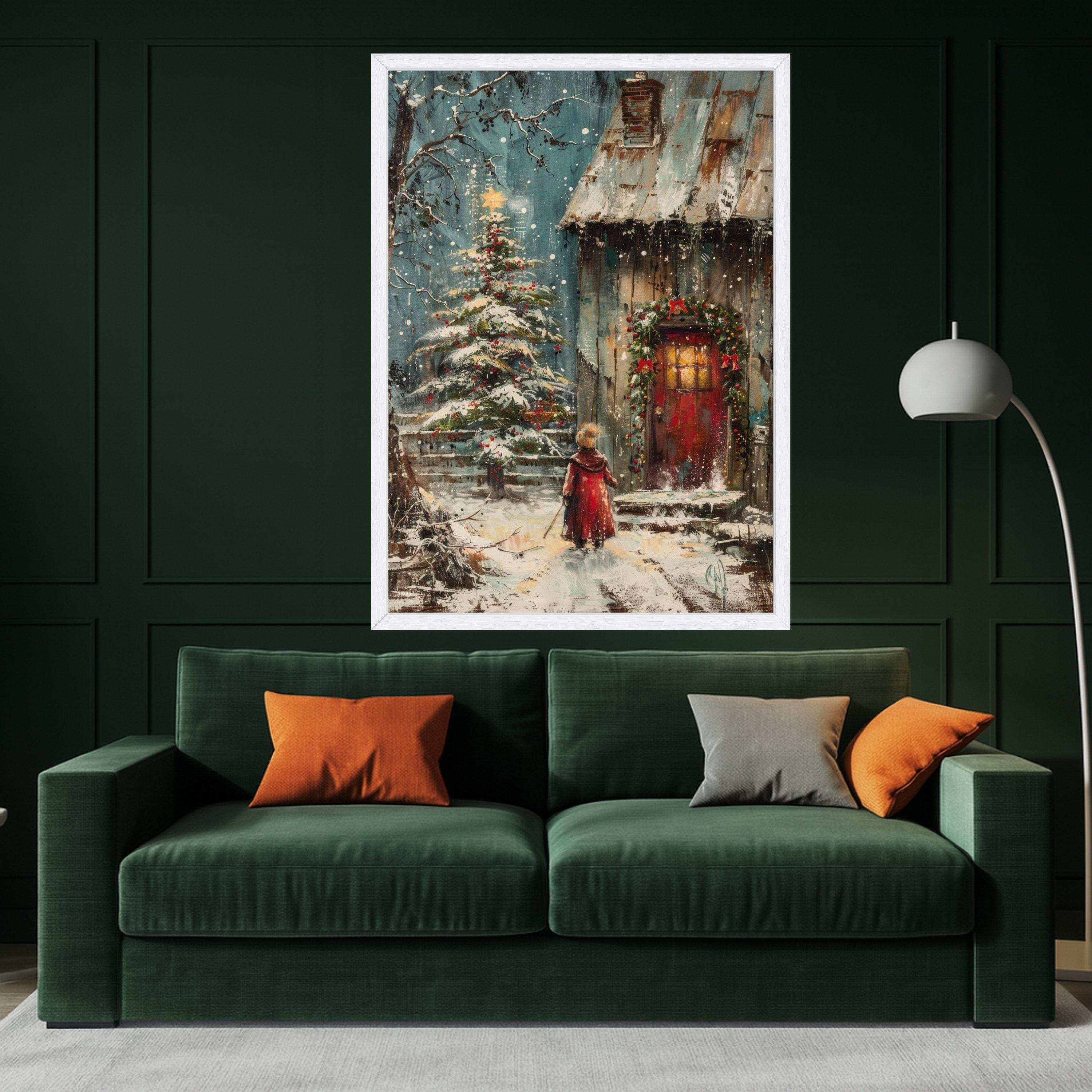 Magical Winter Evening, Christmas Tree and Cozy Cottage Canvas, Holiday Seasonal Wall Art, Snowy Landscape Painting, Festive Ready To Hang,