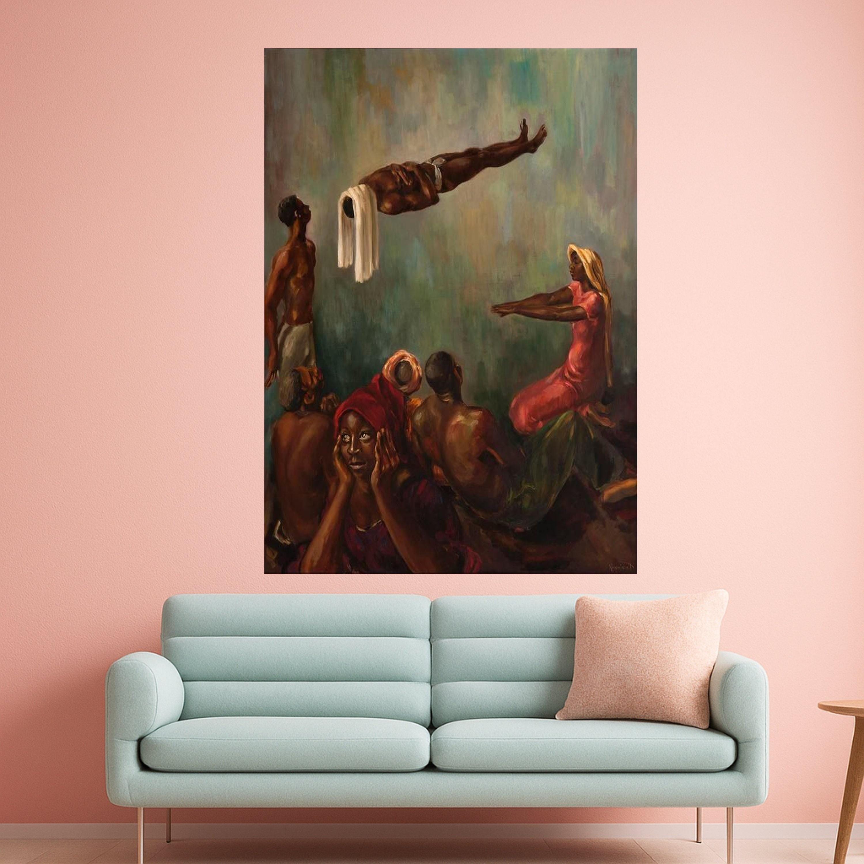 African Culture Scene Canvas Wall Art, Figurative Art Print, Ethnic Home Decor, Vibrant People Painting, Modern Artistic Ready To Hang,