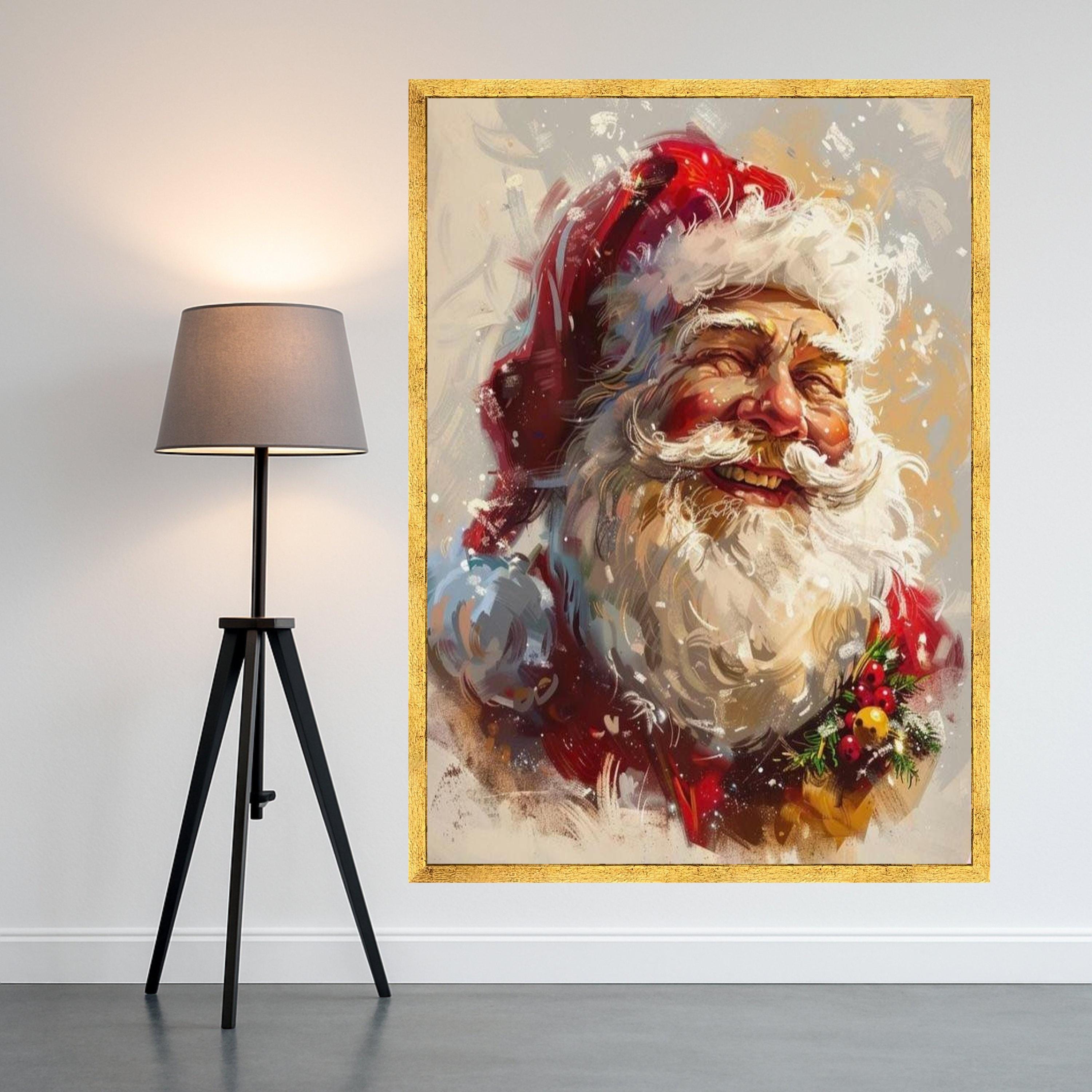Merry Santa Claus Portrait Canvas, Christmas Holiday Wall Art, Festive Santa Canvas Decoration, Winter Season Home Decor, Ready To Hang,