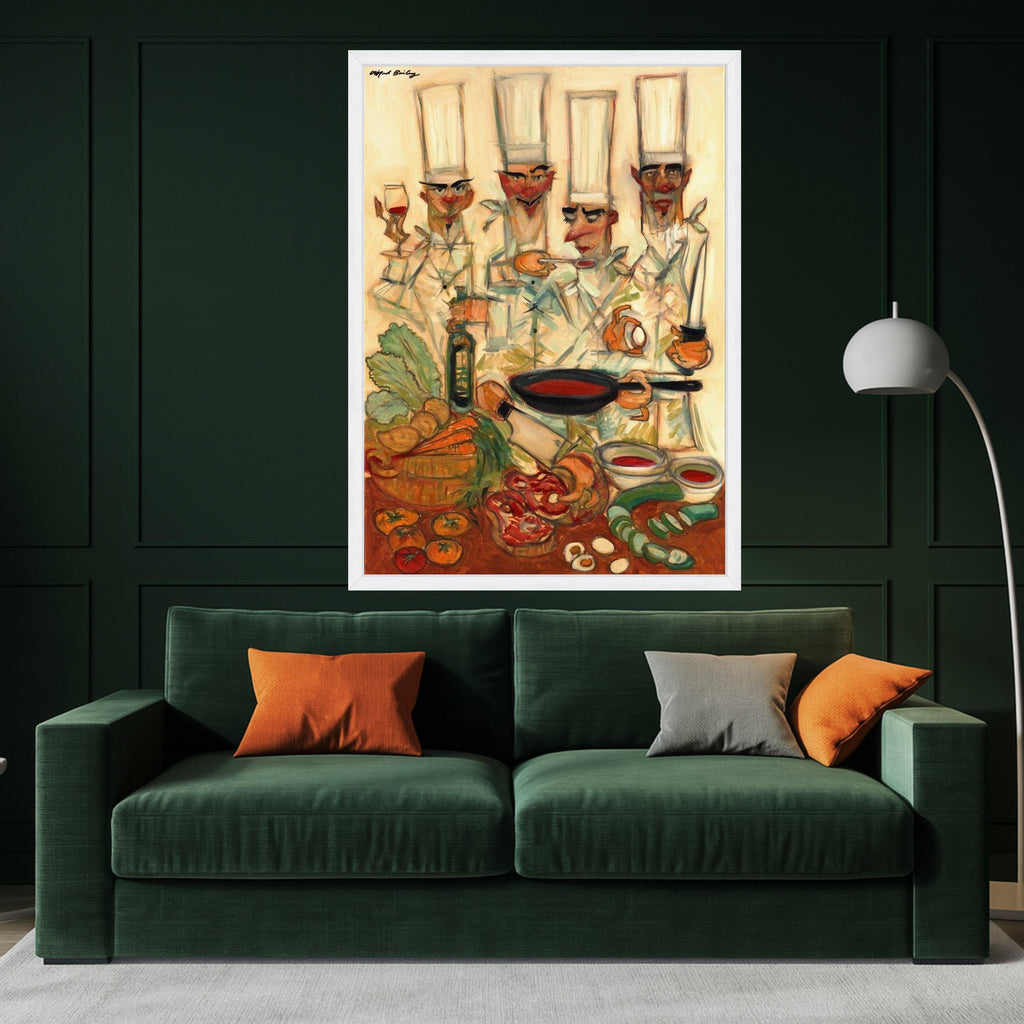 Whimsical Chef Gathering, Culinary Canvas Art, Kitchen Wall Decoration, Gourmet Cooking Scene, Food and Wine Artwork Ready To Hang,