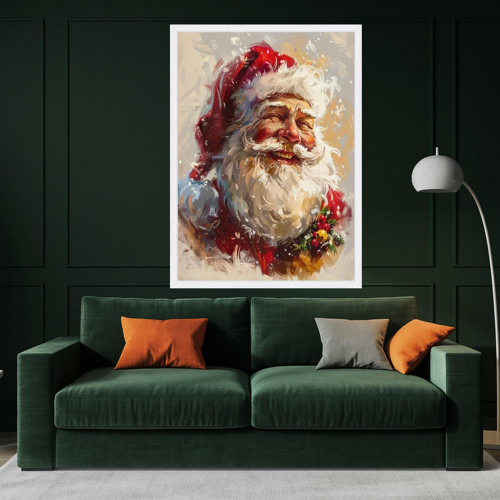 Merry Santa Claus Portrait Canvas, Christmas Holiday Wall Art, Festive Santa Canvas Decoration, Winter Season Home Decor, Ready To Hang,