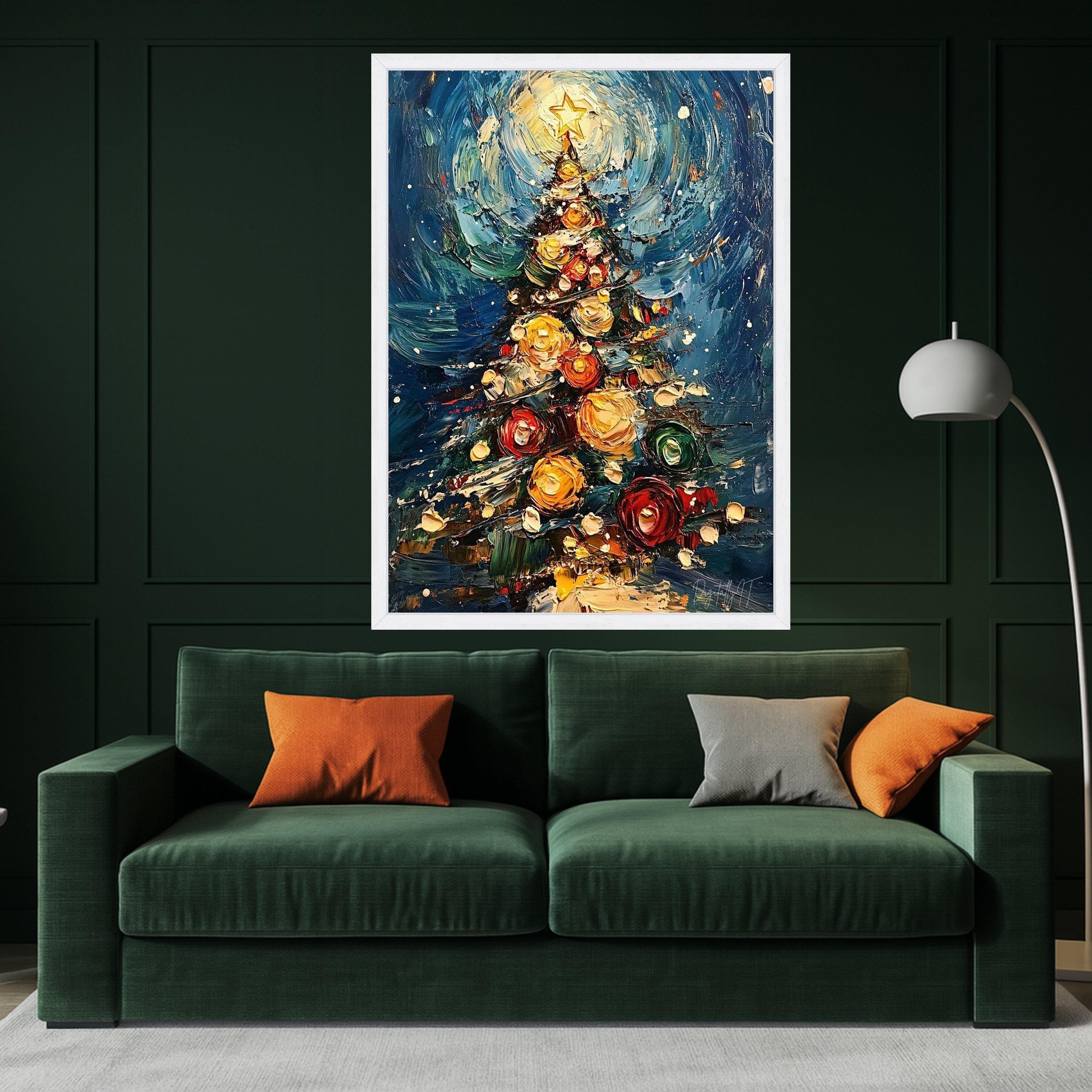 Colorful Abstract Christmas Tree Canvas, Holiday Wall Art Painting, Festive Seasonal Canvas, Impasto Style, Ready to Hang Ready To Hang,
