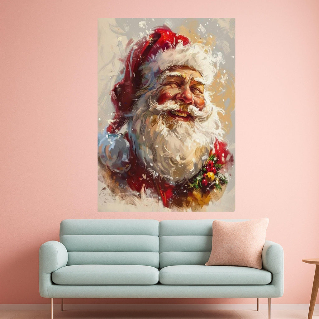 Merry Santa Claus Portrait Canvas, Christmas Holiday Wall Art, Festive Santa Canvas Decoration, Winter Season Home Decor, Ready To Hang,