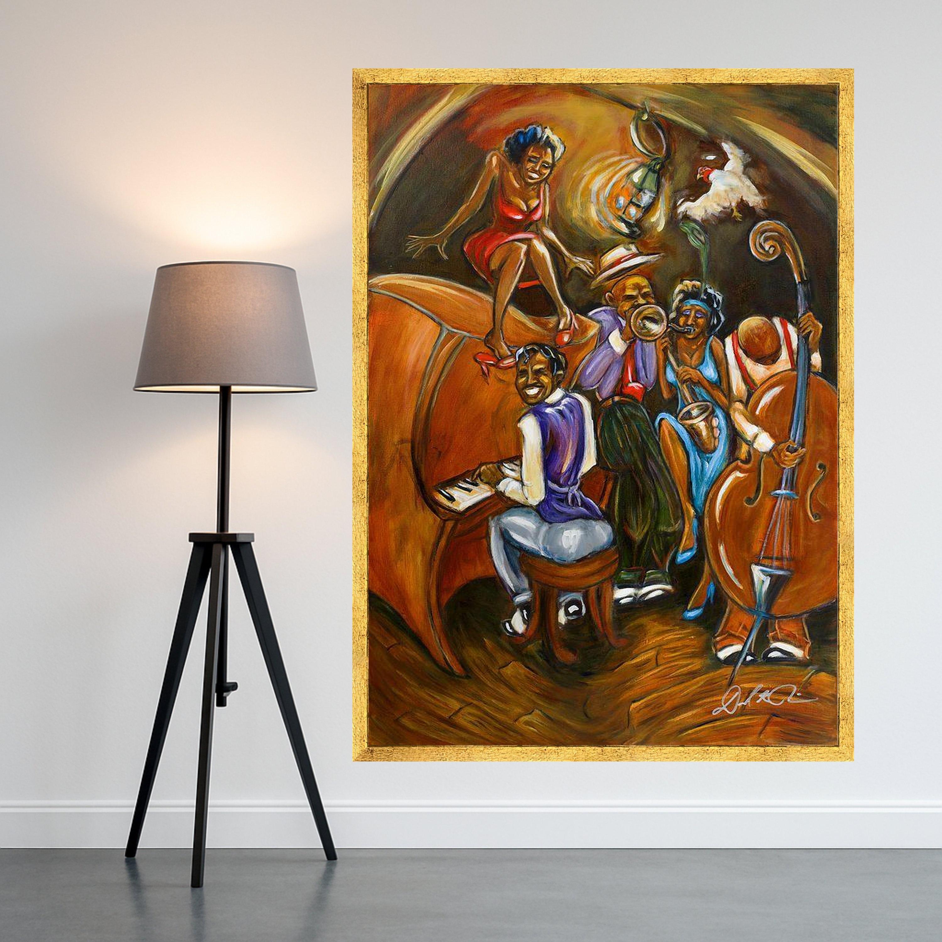Vibrant Jazz Band Canvas Art, Musical Night Scene, Live Music Wall Decor, Colorful Canvas Painting, Home Entertainment Room Ready To Hang,