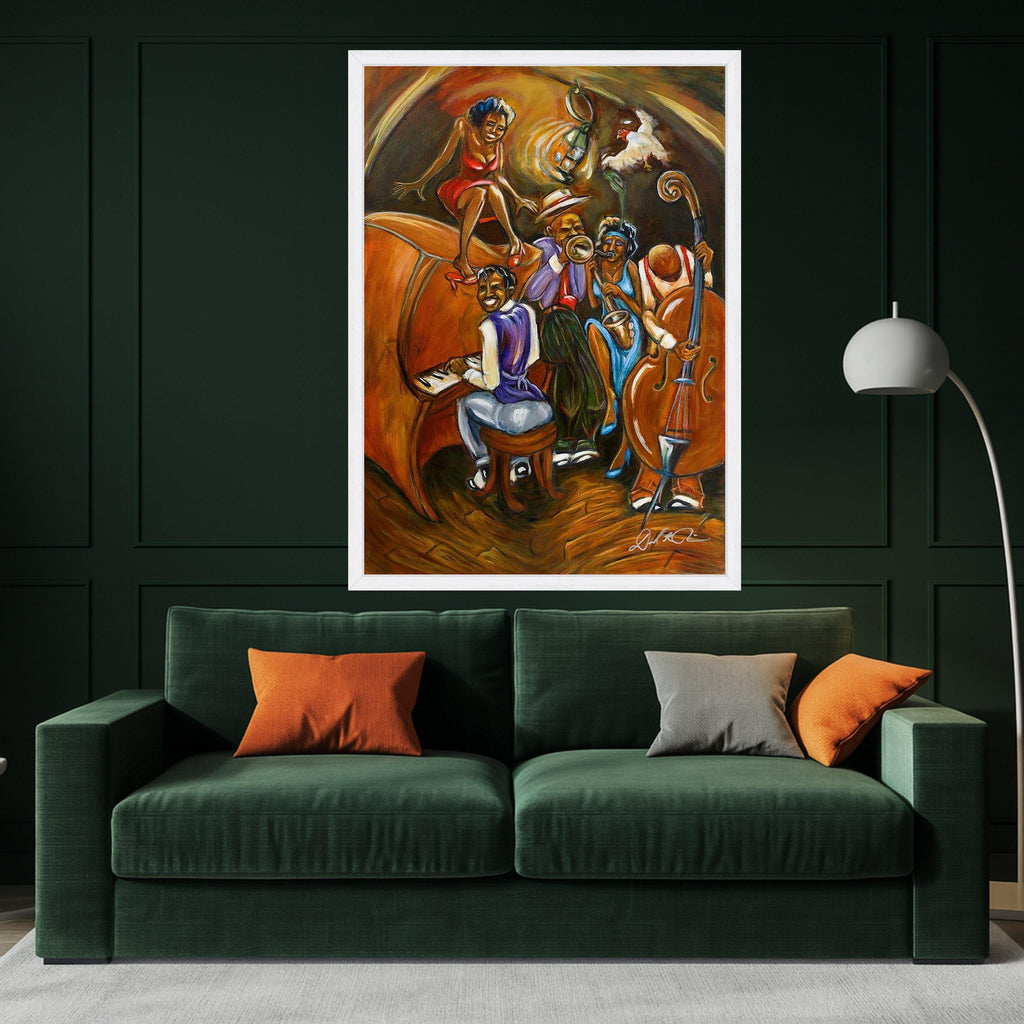 Vibrant Jazz Band Canvas Art, Musical Night Scene, Live Music Wall Decor, Colorful Canvas Painting, Home Entertainment Room Ready To Hang,